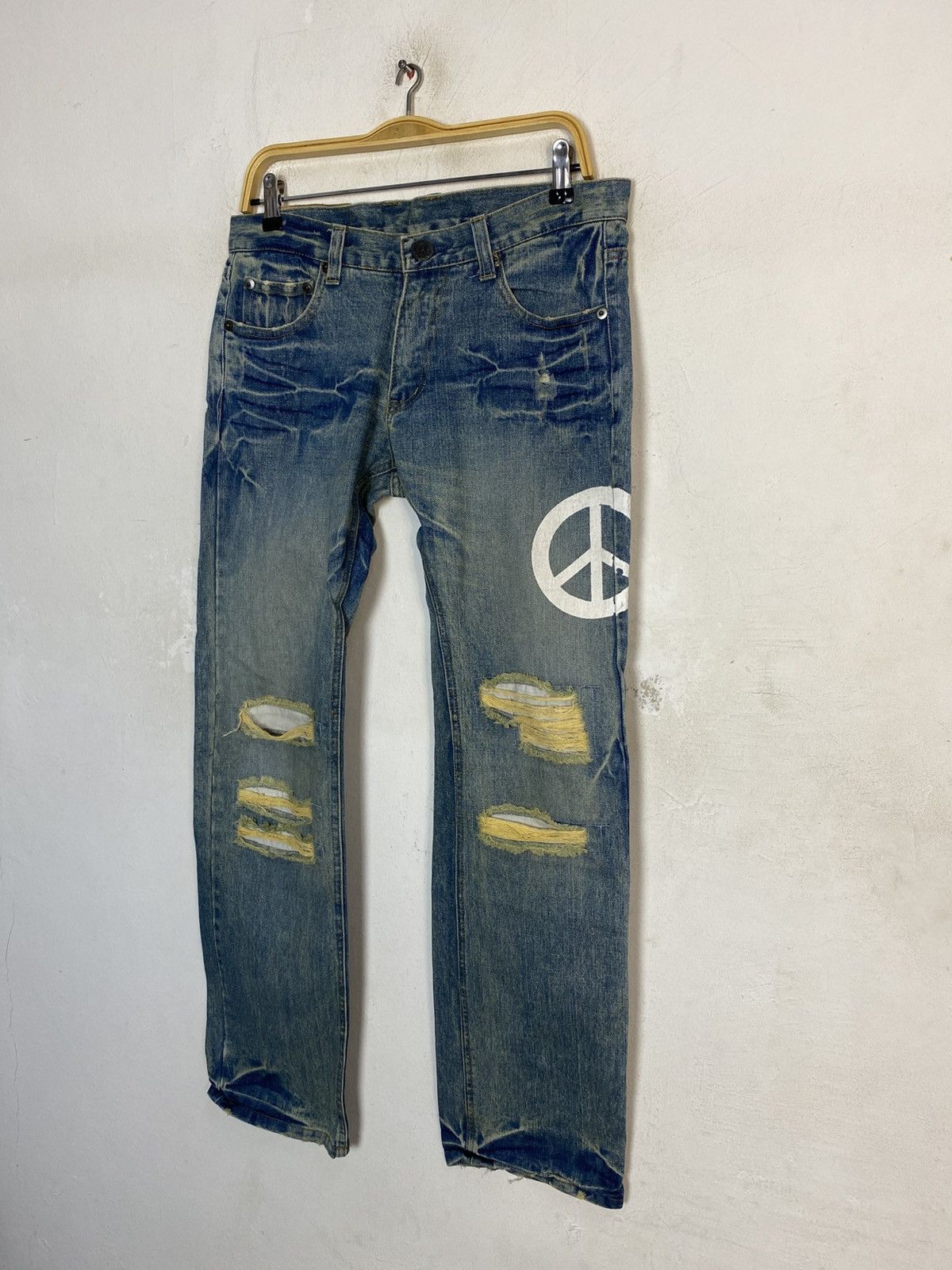 Japanese Brand Vintage Peace Denim Printed Distressed Hippie Jeans Size 33 Size US 33 - 4 Thumbnail