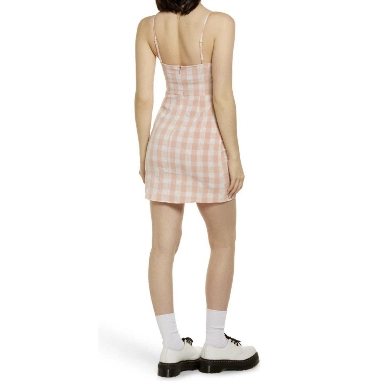 BP. Plaid Square Neck Sundress Dress in Coral & White Gingham Size XS / US 0-2 / IT 36-38 - 2 Thumbnail