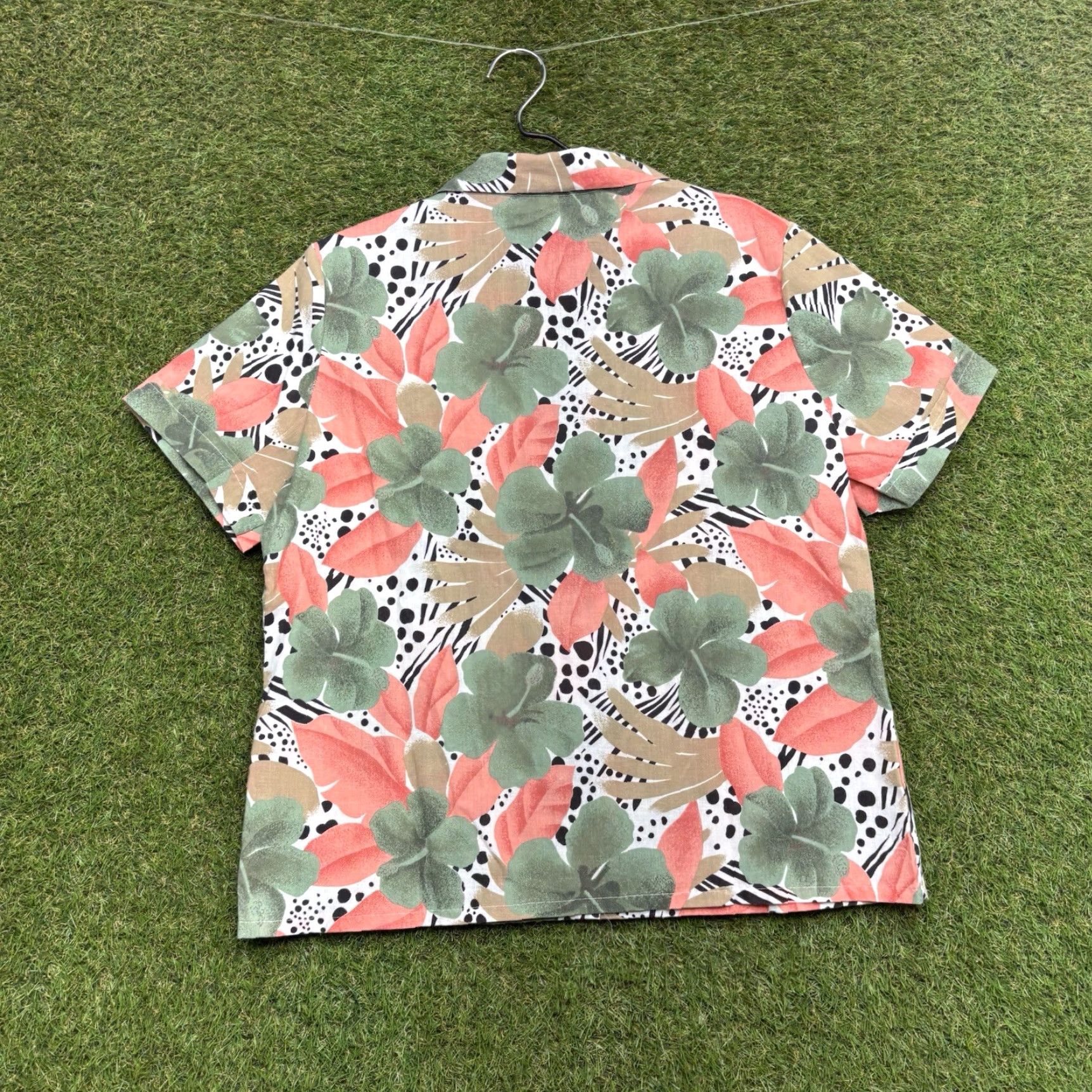 Blair VINTAGE Blair Blouse Womens Large Floral Print Tropical Jungle Short Sleeve AOP Size L / US 10 / IT 46 - 3 Thumbnail