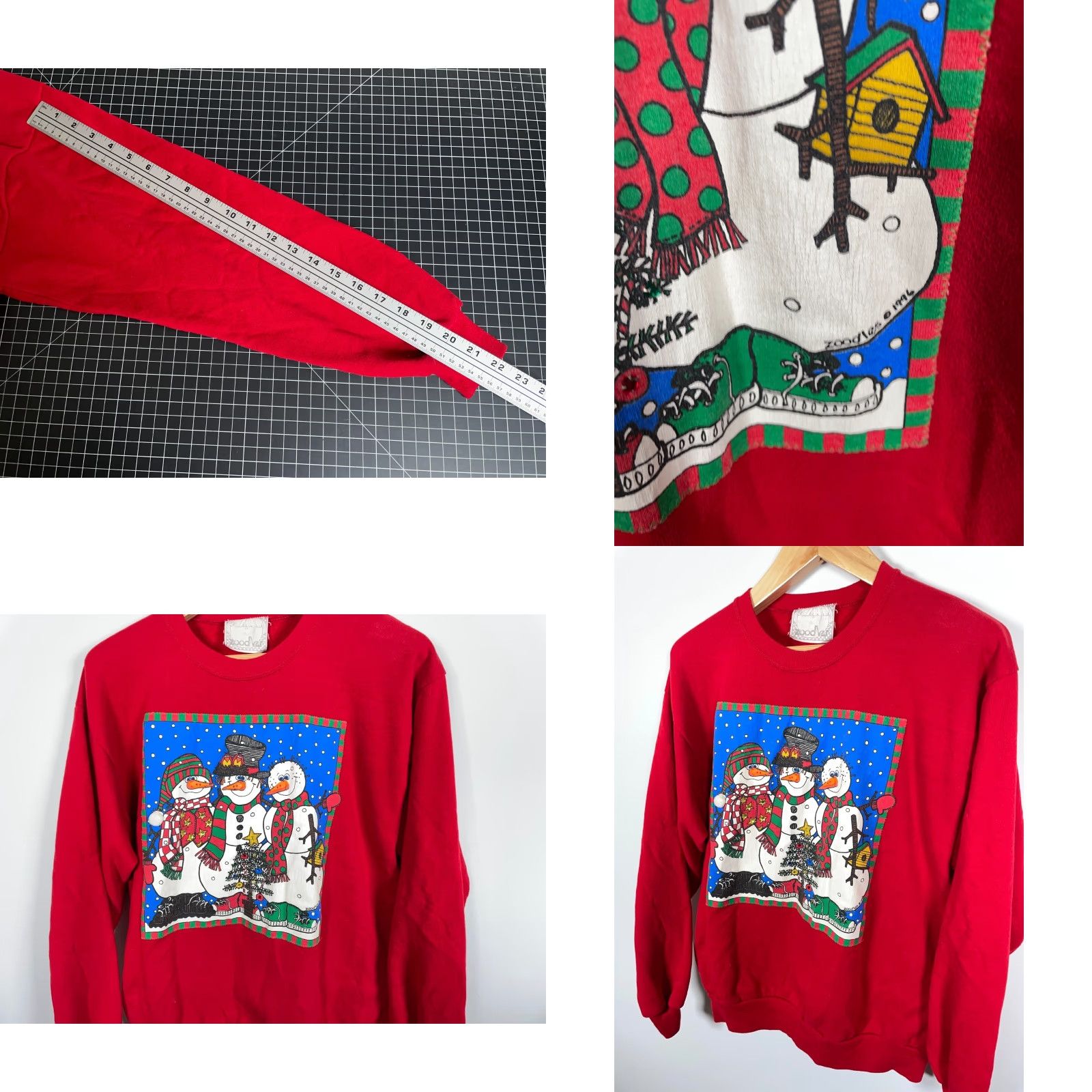 Vintage VINTAGE Zoodles 90s Christmas Snowman Sweatshirt Adult L Red Crewneck Geometric Graphic Print Pullover Size L / US 10 / IT 46 - 8 Thumbnail