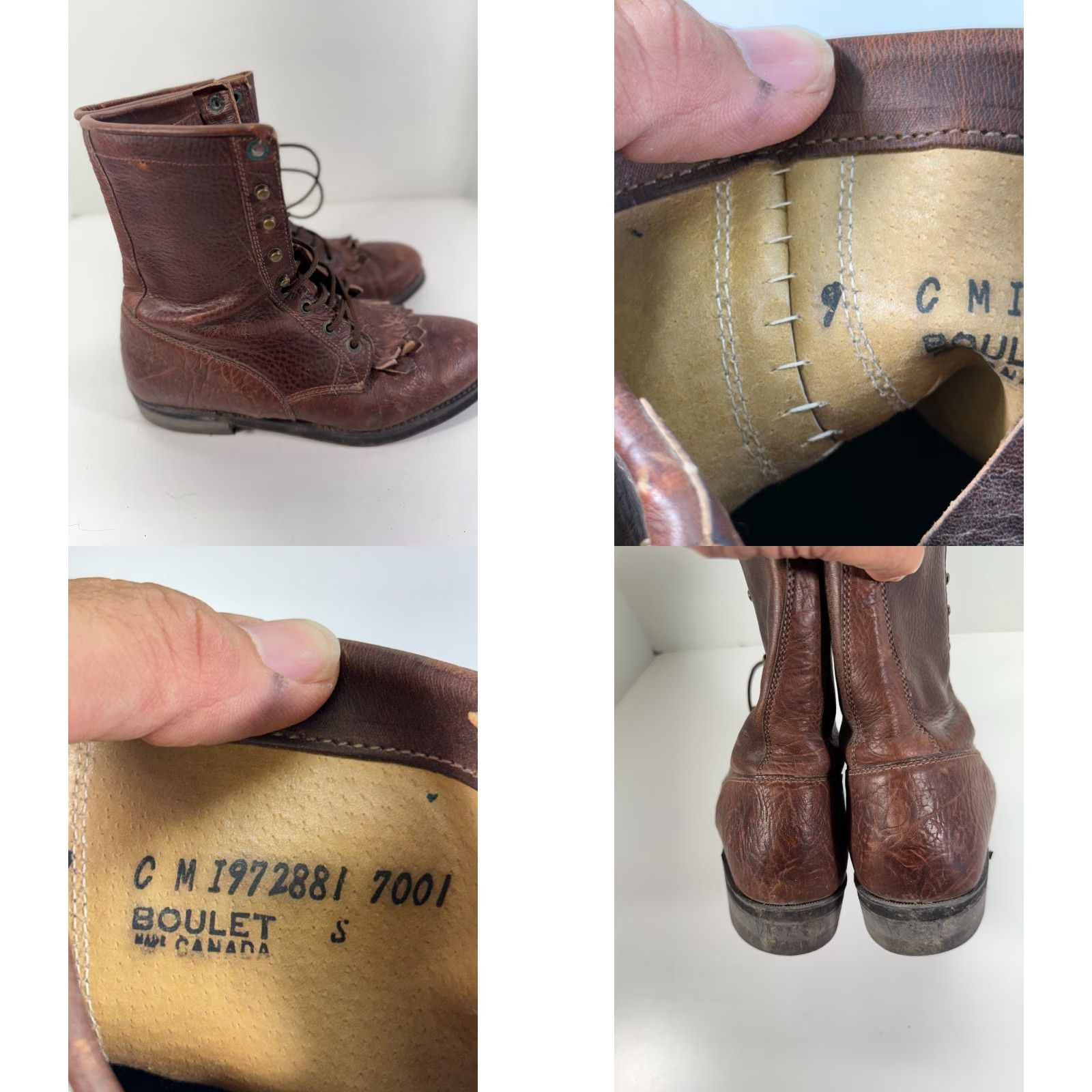 Vintage Boulet Western Boots Mens 9 Brown Leather Lace-Up Almond Toe Cowboy Kiltie Mid-Calf Boots Size US 9 / EU 42 - 8 Thumbnail