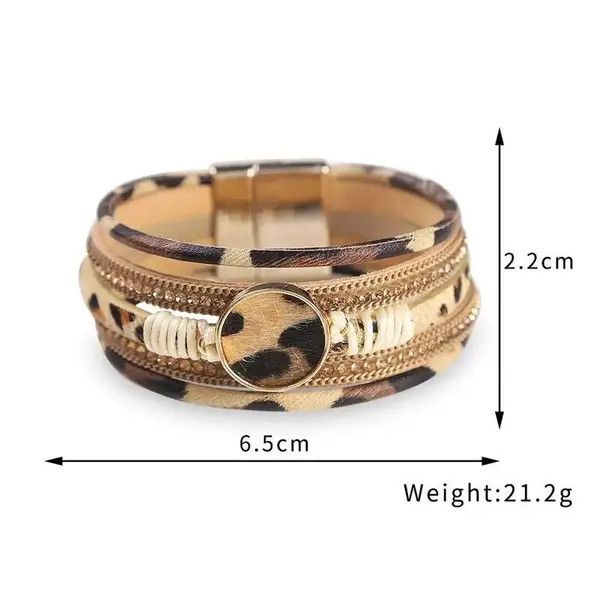 Jewelry × Vintage Multilayer Wide Animal Cheetah Print Leather Wrap Bracelet Size ONE SIZE - 4 Thumbnail