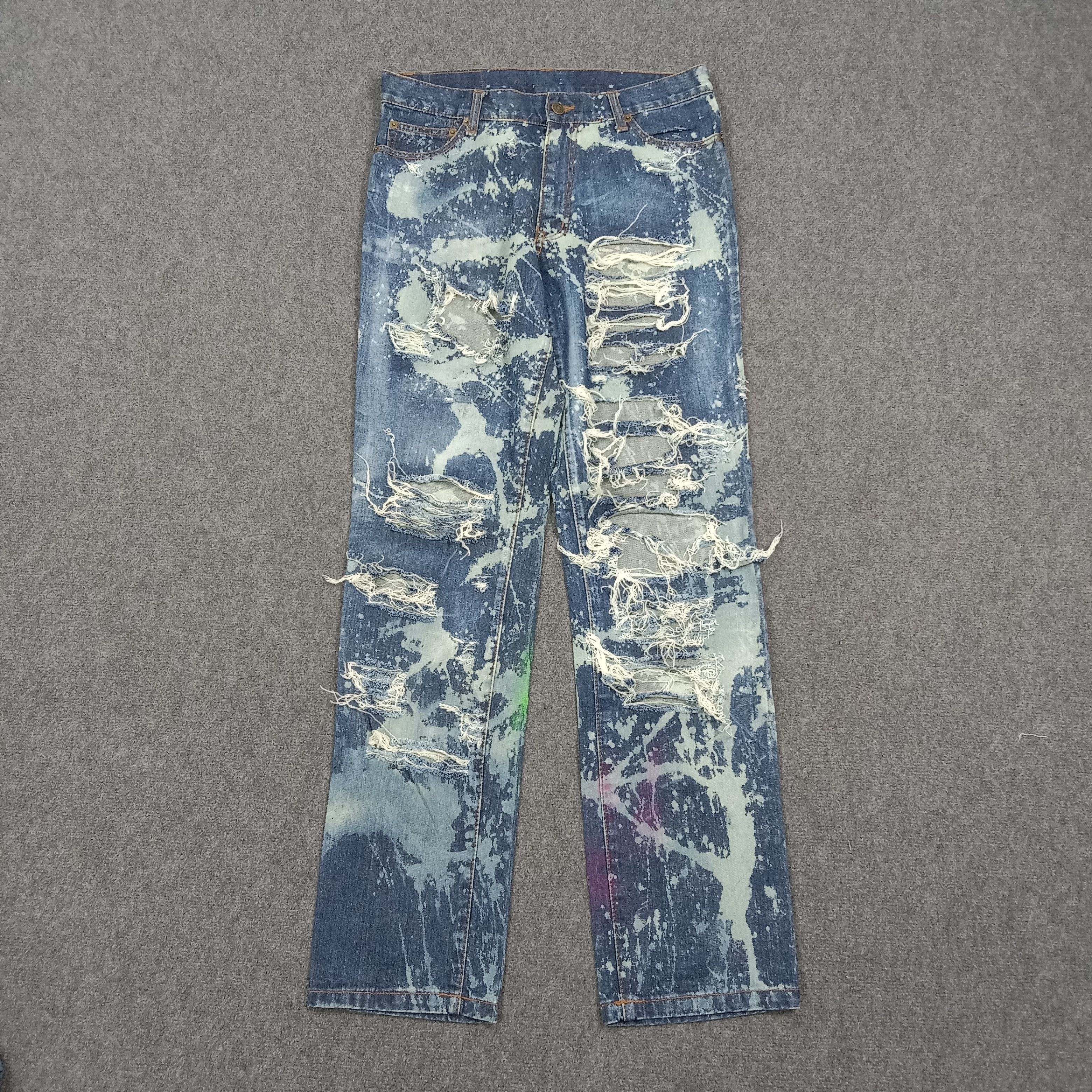 Vintage D/EX Denim Exchange Distressed Paint Jeans C272N2 Size US 33 - 1 Thumbnail
