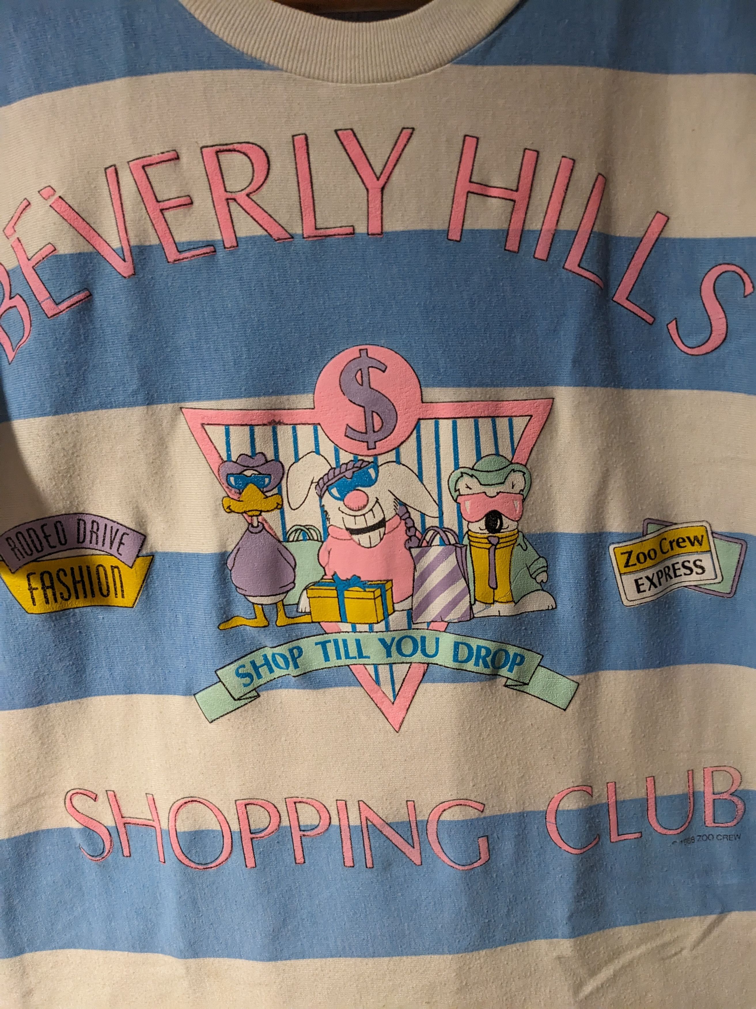 Vintage Vintage 1988 Beverly Hills Shopping Club Stripe T-Shirt Size US M / EU 48-50 / 2 - 2 Thumbnail