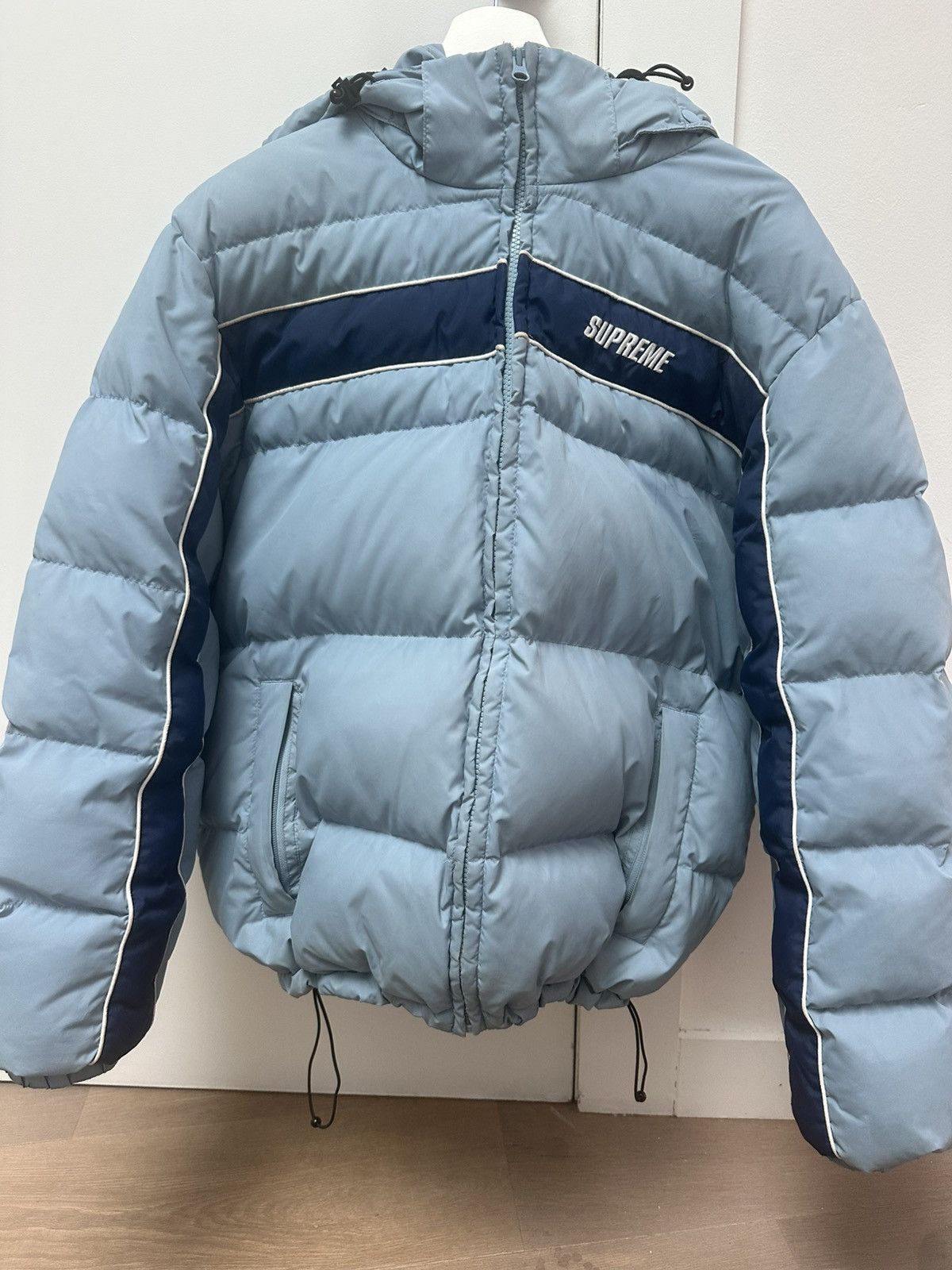 Supreme Stripe Panel Down Jacket | Grailed