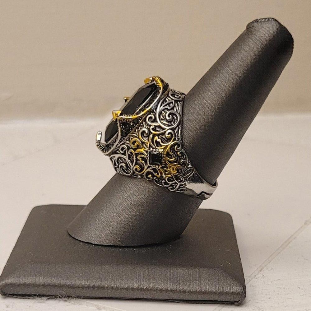 Designer Men's 925 Sterling Silver Black Diamond Handmade Ring Size ONE SIZE - 6 Thumbnail