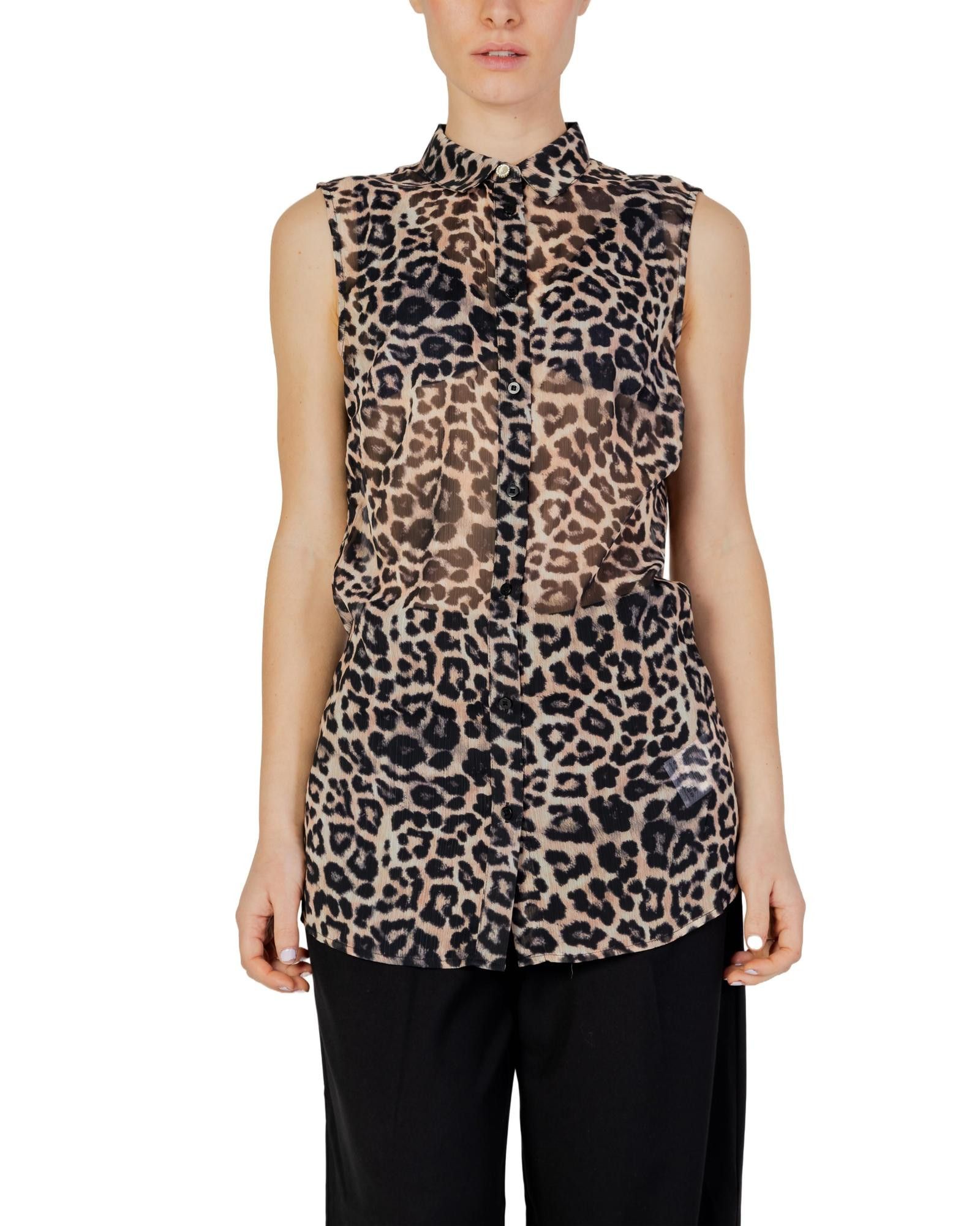 image of Guess Leopard Print Sleeveless Shirt in Brown, Women's (Size Small)