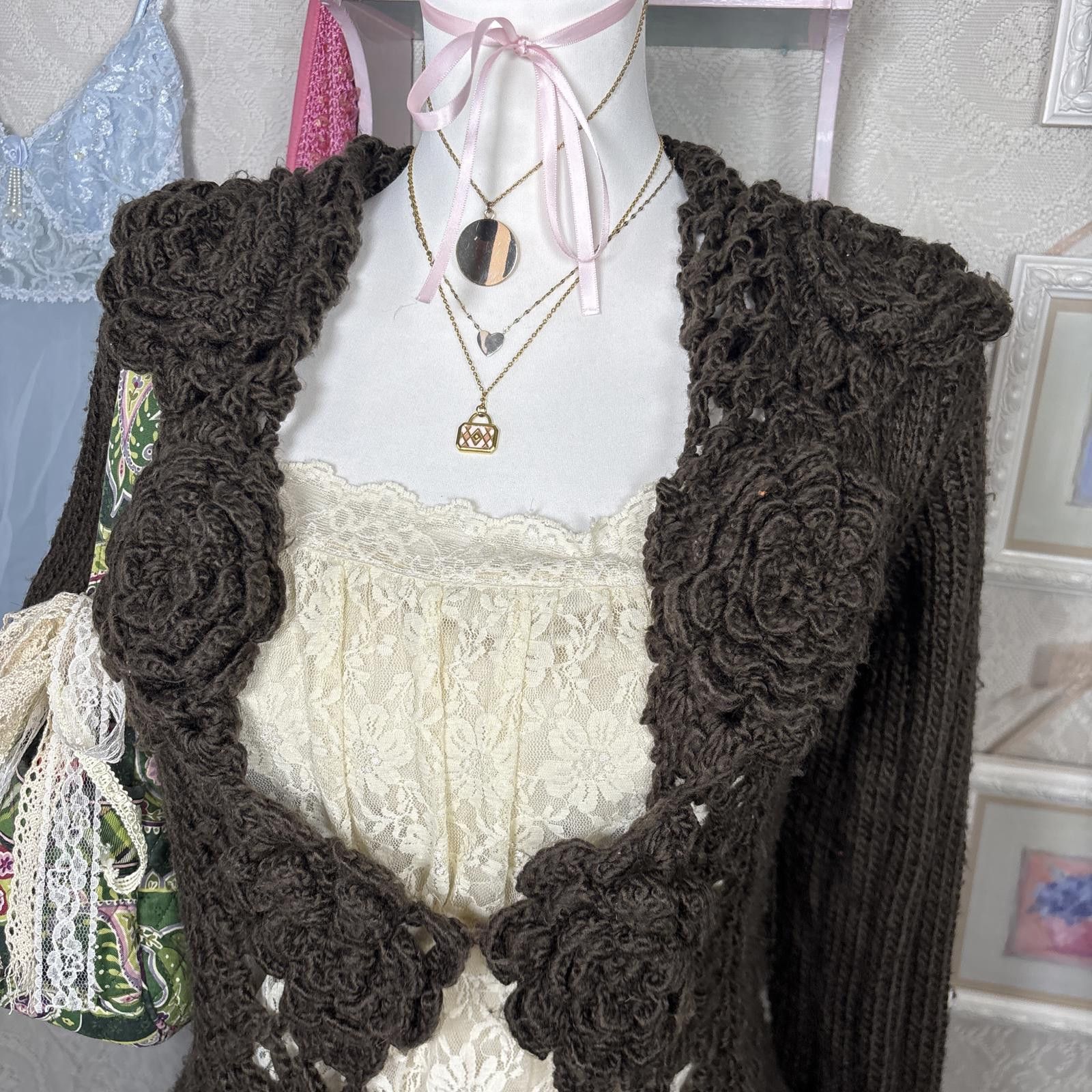 Other y2k vintage crochet floral cardigan Size L / US 10 / IT 46 - 4 Thumbnail