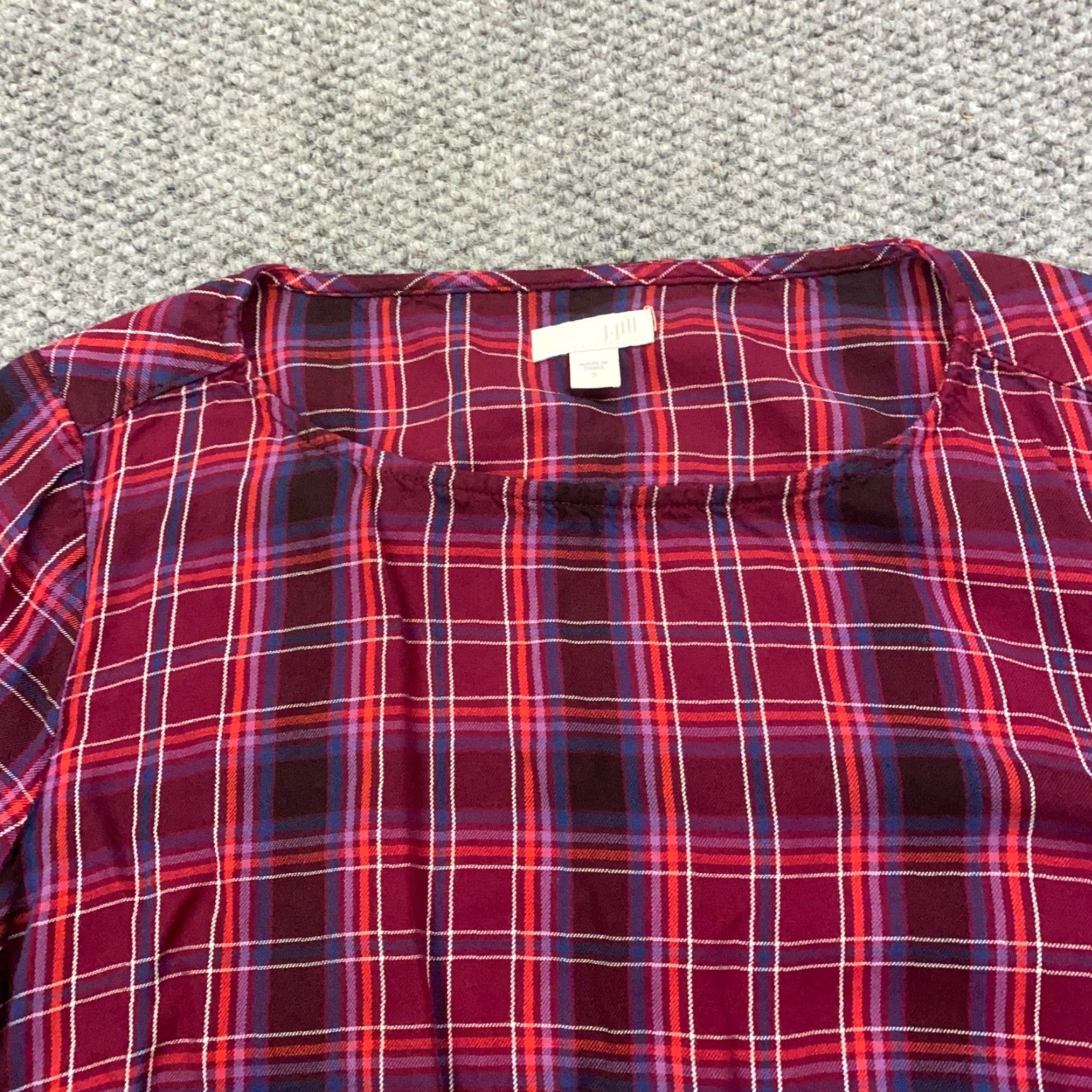 J. Jill J Jill Shirt Women Blouse Tunic 3/4 Sleeve Red Plaid Pocket Rayon S Womens Size S / US 4 / IT 40 - 3 Thumbnail