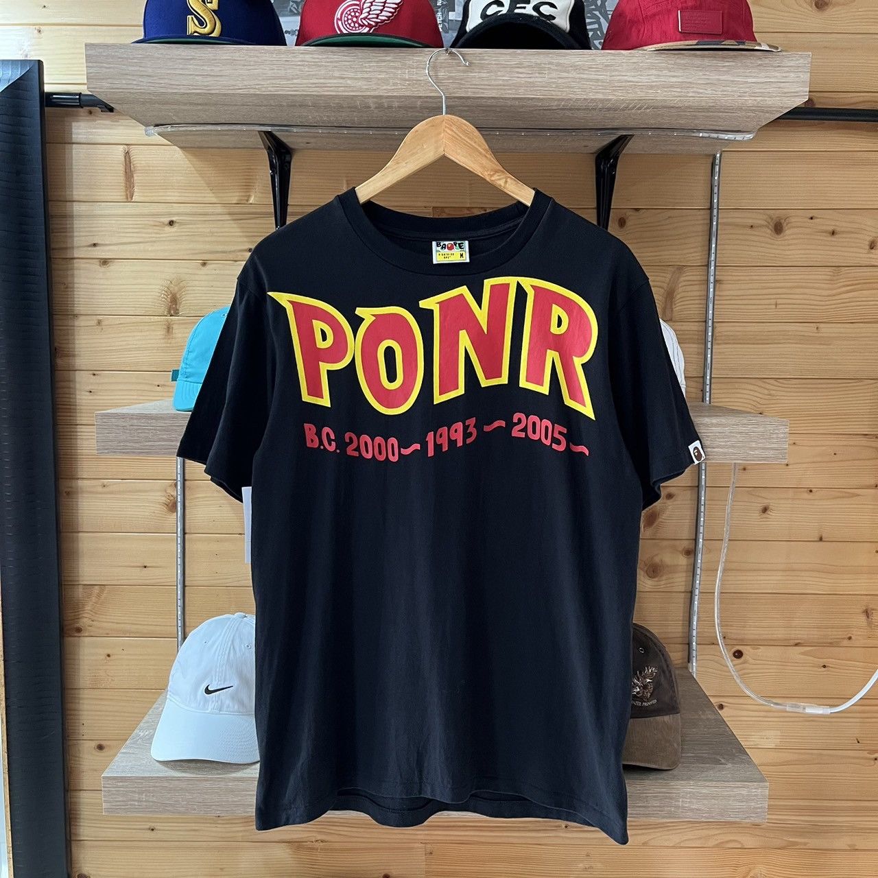 image of Bape x Nigo Ponr Shark Tee (With Plastic Bag) in Black, Men's (Size Medium)