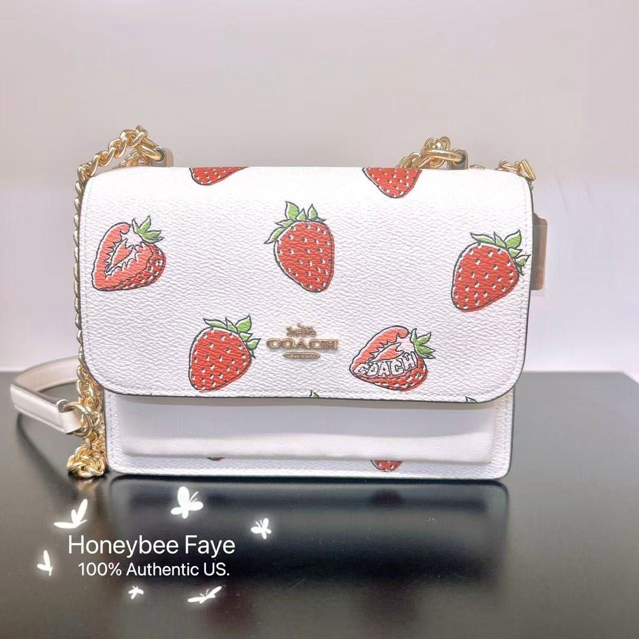 Coach Mini Klare Crossbody Bag With Strawberry Print Cap94 in White, Women's