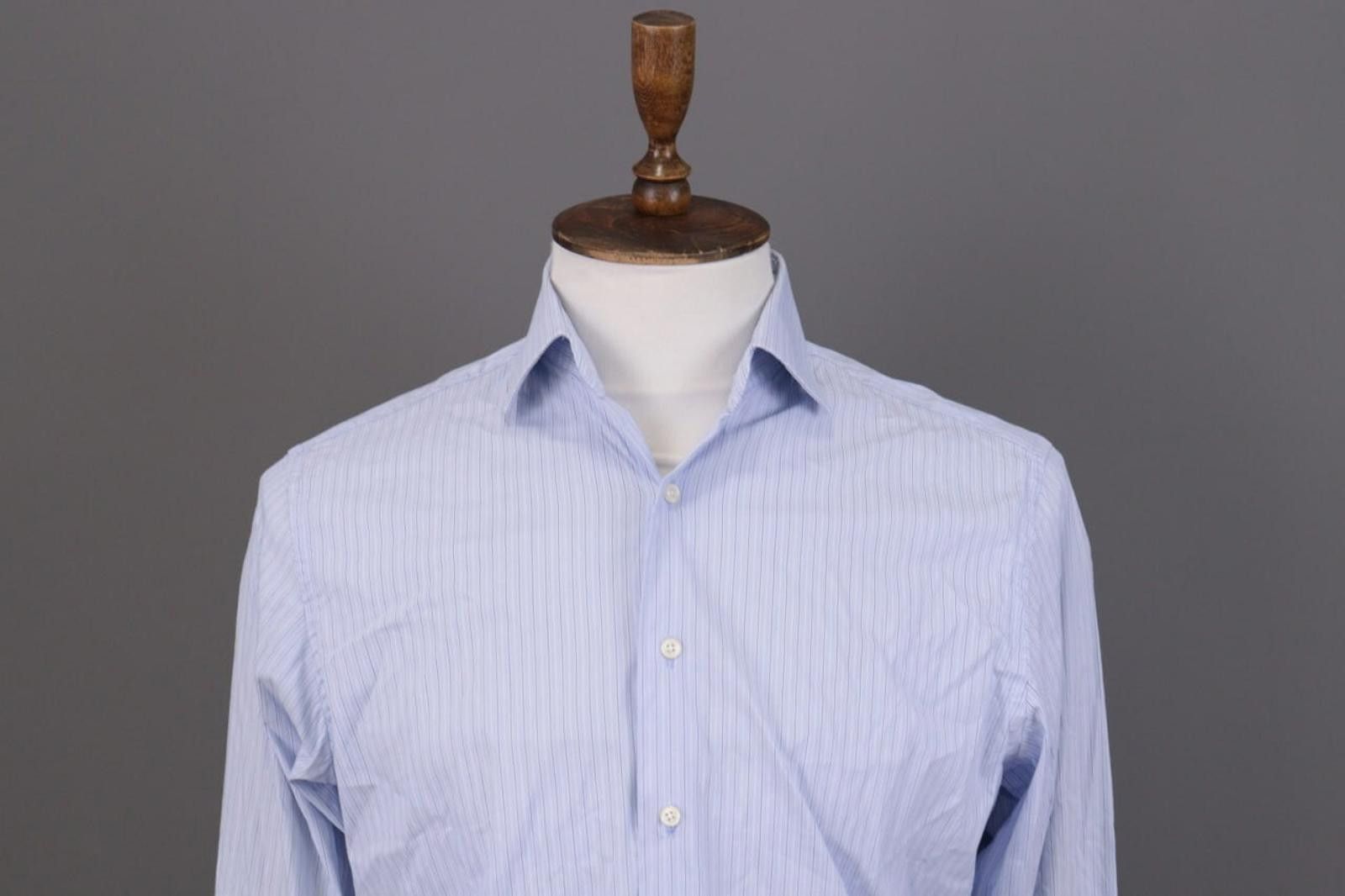 Designer Hackett London Classic Fit Pinstripe Blue Shirt Size 39 Size US M / EU 48-50 / 2 - 2 Thumbnail