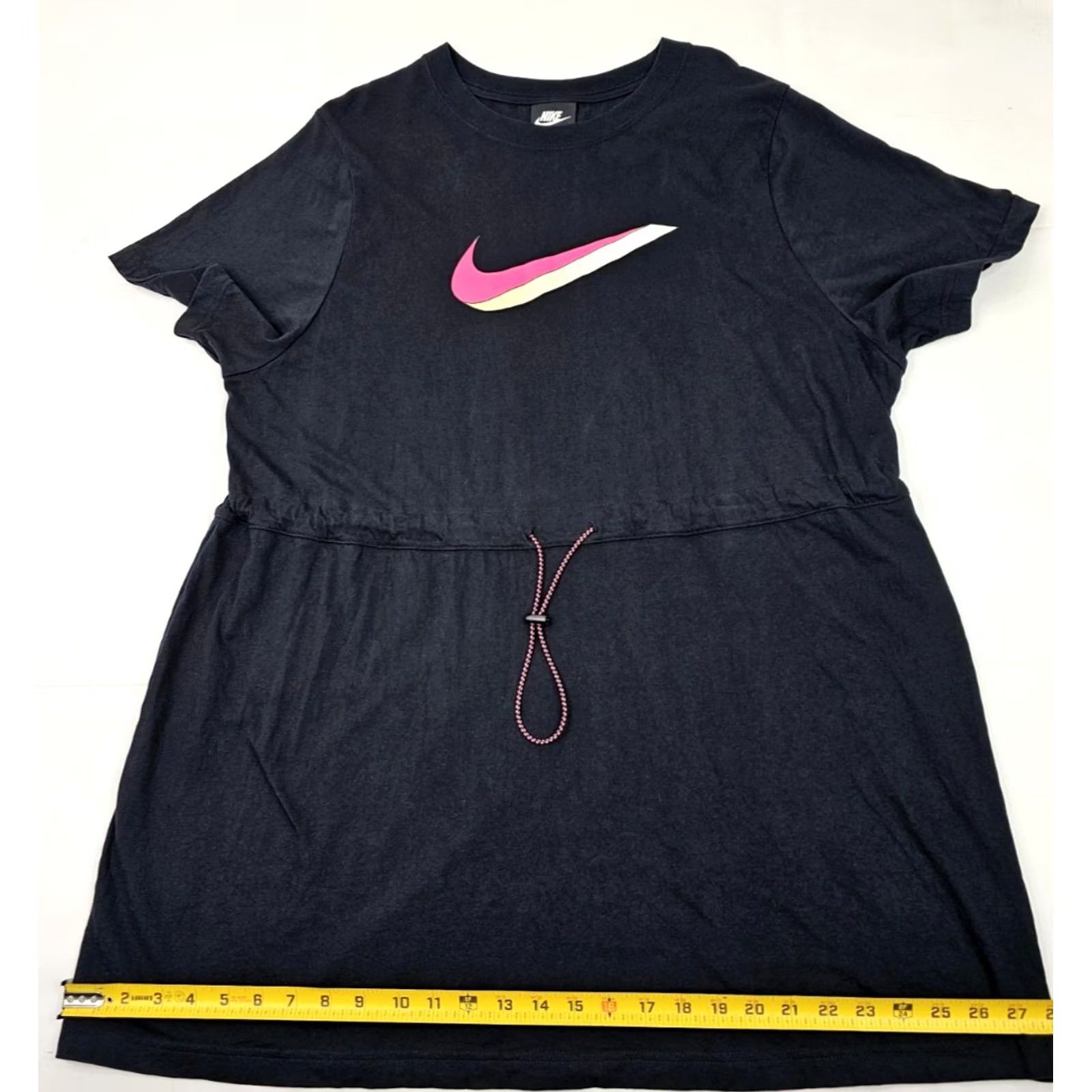 Nike VINTAGE Nike Black Icon Clash Dress Women 1X Drawstring Waist Organic Cotton Mini - EUC Size XL / US 12-14 / IT 48-50 - 7 Thumbnail