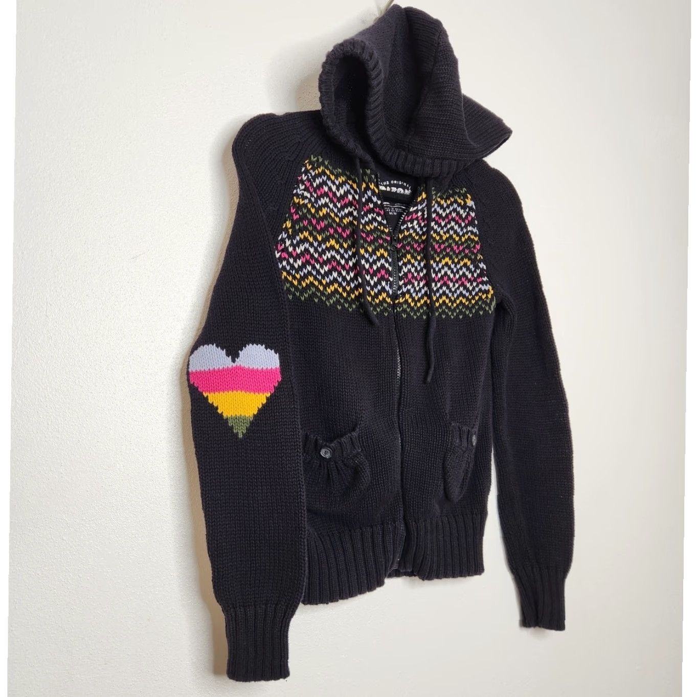 Vintage VINTAGE Arizona Hoodie Shirt Women M Black Knit Crochet Zip Hearts Y2K 90s Vintage style Size M / US 6-8 / IT 42-44 - 3 Thumbnail