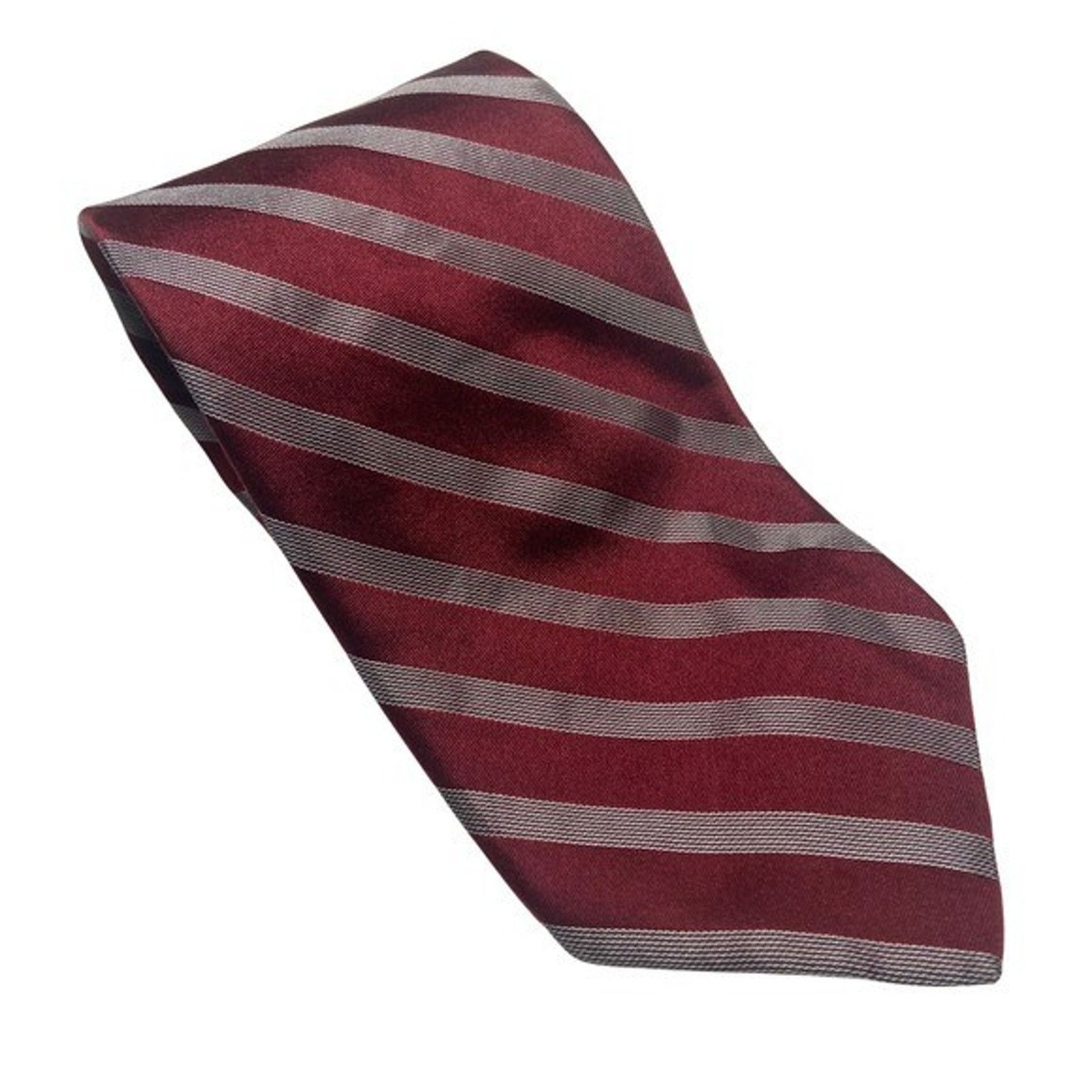 DKNY DKNY Striped Necktie Burgundy Red Gray Silk Business Career Size ONE SIZE - 1 Thumbnail