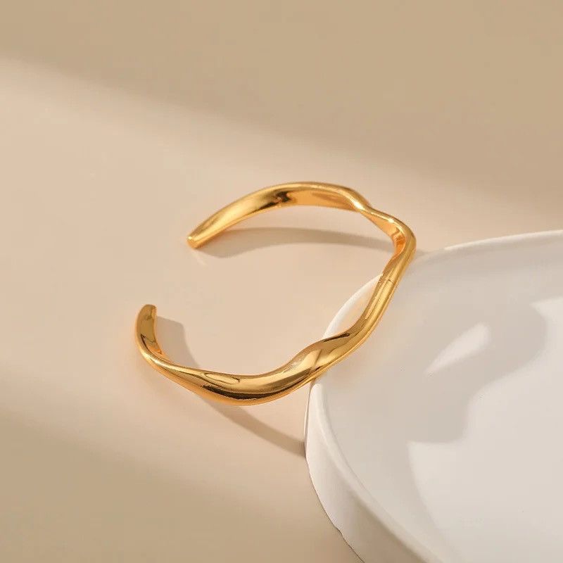 Jewelry Irregular Line Open Cuff Bracelet Size ONE SIZE - 3 Thumbnail