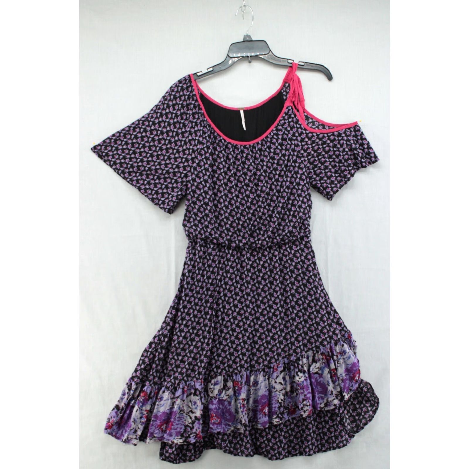 Free People Dress Womens XS Black Purple Floral Fairy Whimsy Goth Prairie  Shirt?