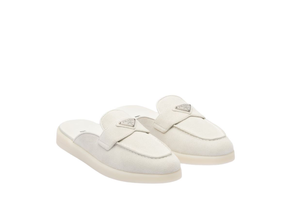 Prada o1B3y1r0426 Suede Mules in Chalk White Size US 11 / IT 41 - 2 Thumbnail