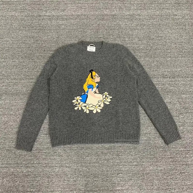 Miu Miu Miu Miu Gray Cotton Pullover Sweater with Alice Print . Size M / US 6-8 / IT 42-44 - 1 Thumbnail