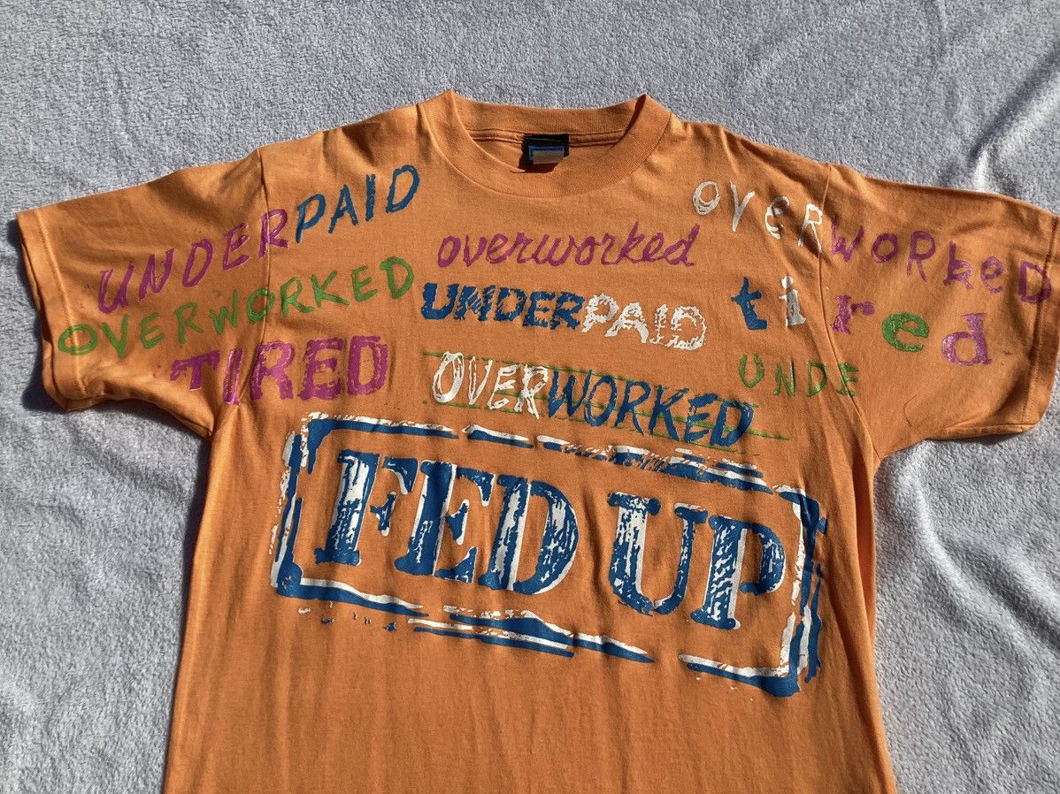 Other Vtg overworked underpaid tired & set up funny AOP TSHIRT Size US L / EU 52-54 / 3 - 2 Thumbnail