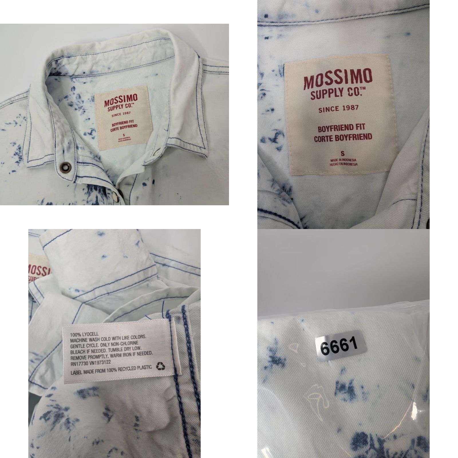 Mossimo Mossimo Shirt Womens Bleached Denim Pearl Snap Size Small - Color White, Long Sleeve, Collared, Casual, Regular Fit, Pockets, Snaps, All Seasons Size S / US 4 / IT 40 - 8 Thumbnail