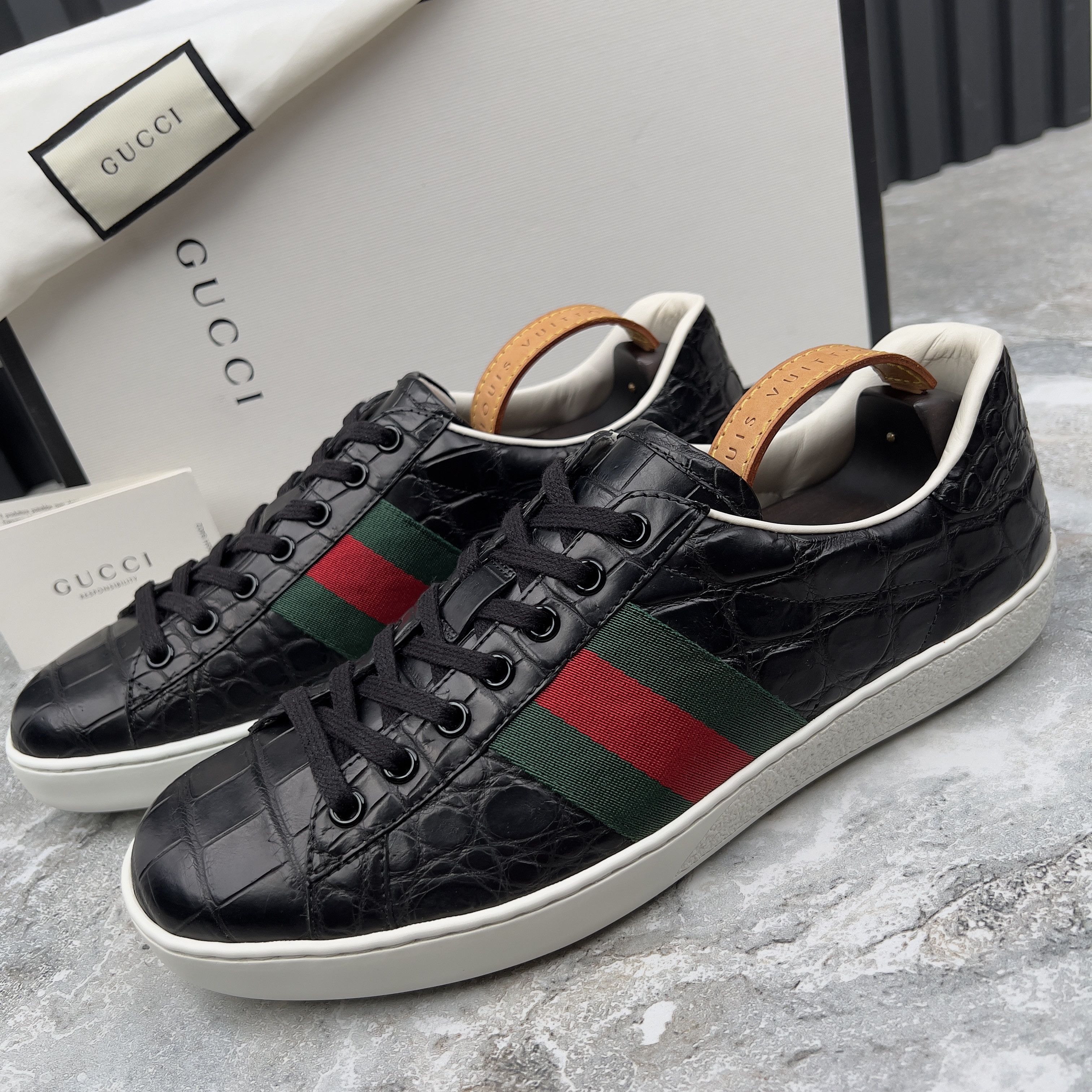 Gucci Ace Sneakers Web Genuine Crocodile Leather Size US 8 / EU 41 - 1 Thumbnail