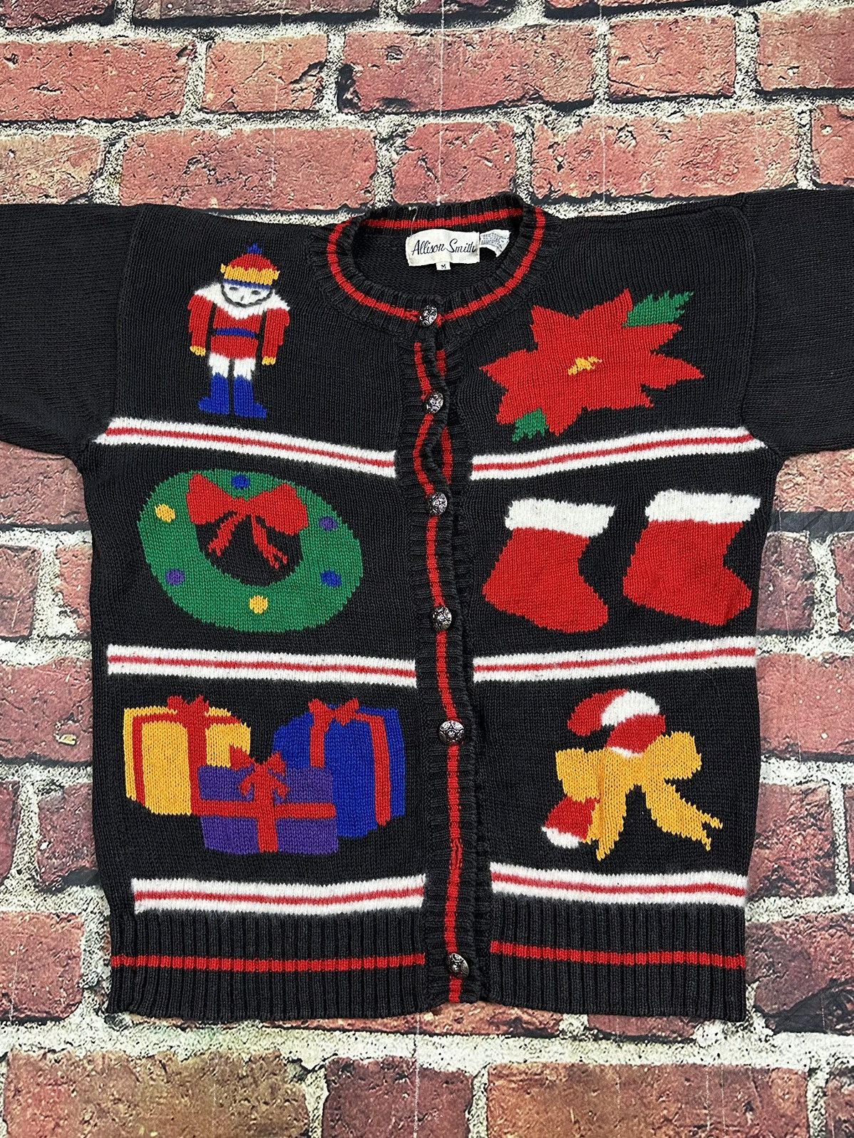 Other Vintage Allison Smith Sweater Granny Ugly Christmas Cardigan Size M / US 6-8 / IT 42-44 - 3 Thumbnail