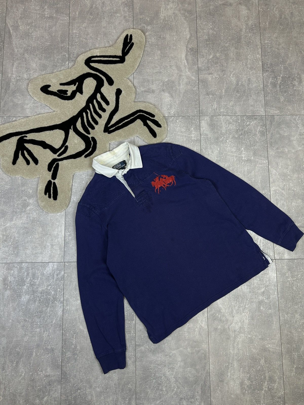 Pre-owned Polo Ralph Lauren X Vintage Mens Vintage Polo Ralph Laurent Rugby Sweatshirt Distressed In Navy