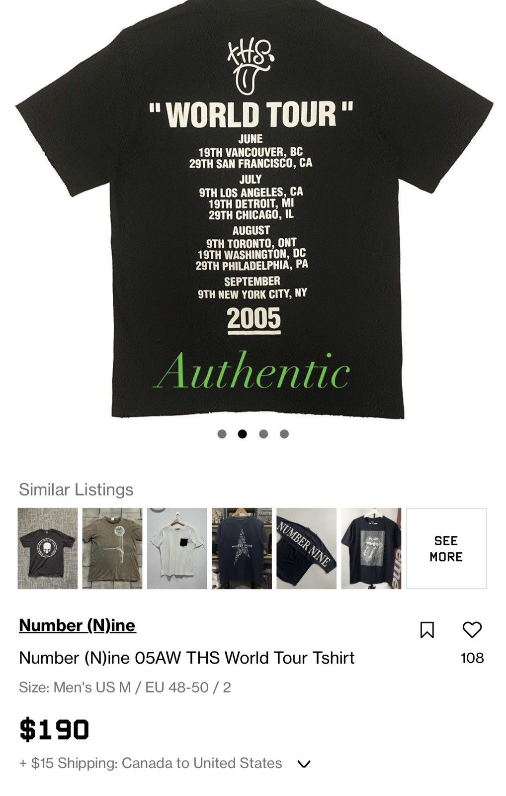 Number (N)ine SS05 Number (N)ine Takahiro THS World Tour Tee size 3 Size US L / EU 52-54 / 3 - 12 Thumbnail