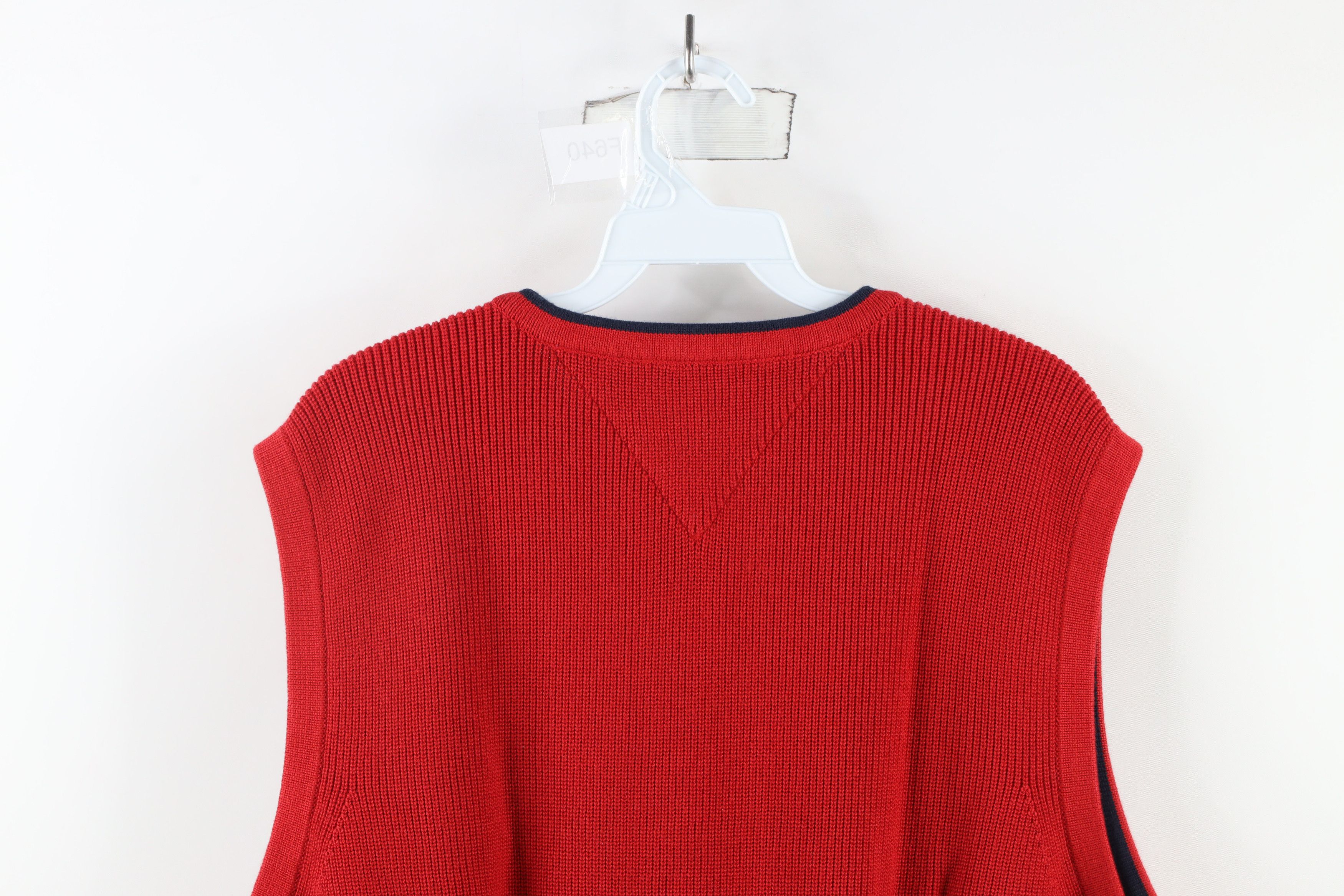 Tommy Hilfiger × Vintage Vintage 90s Tommy Hilfiger Ribbed Knit Sweater Vest Red Size US XL / EU 56 / 4 - 8 Thumbnail