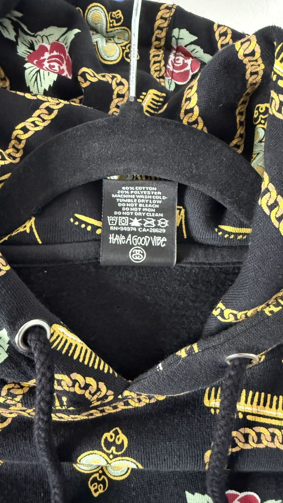 Stussy Stüssy Gold Chain Rose Hoodie – Black – Size M Size US M / EU 48-50 / 2 - 4 Thumbnail