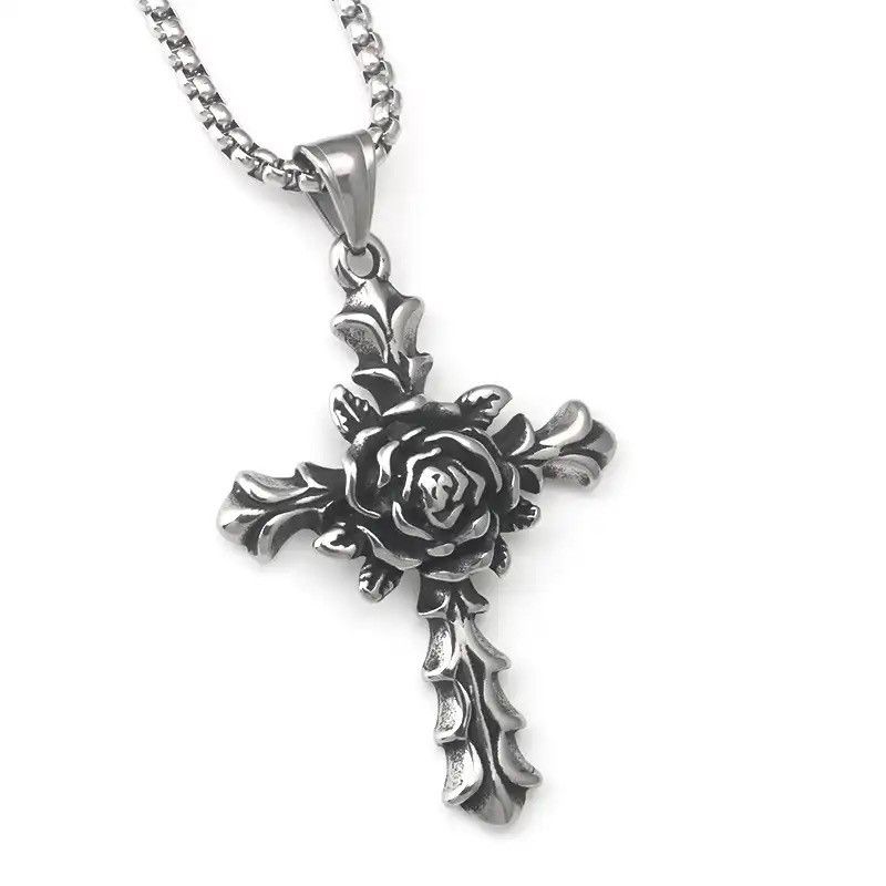 Jewelry Gothic Rose Cross Necklace Size ONE SIZE - 1 Thumbnail