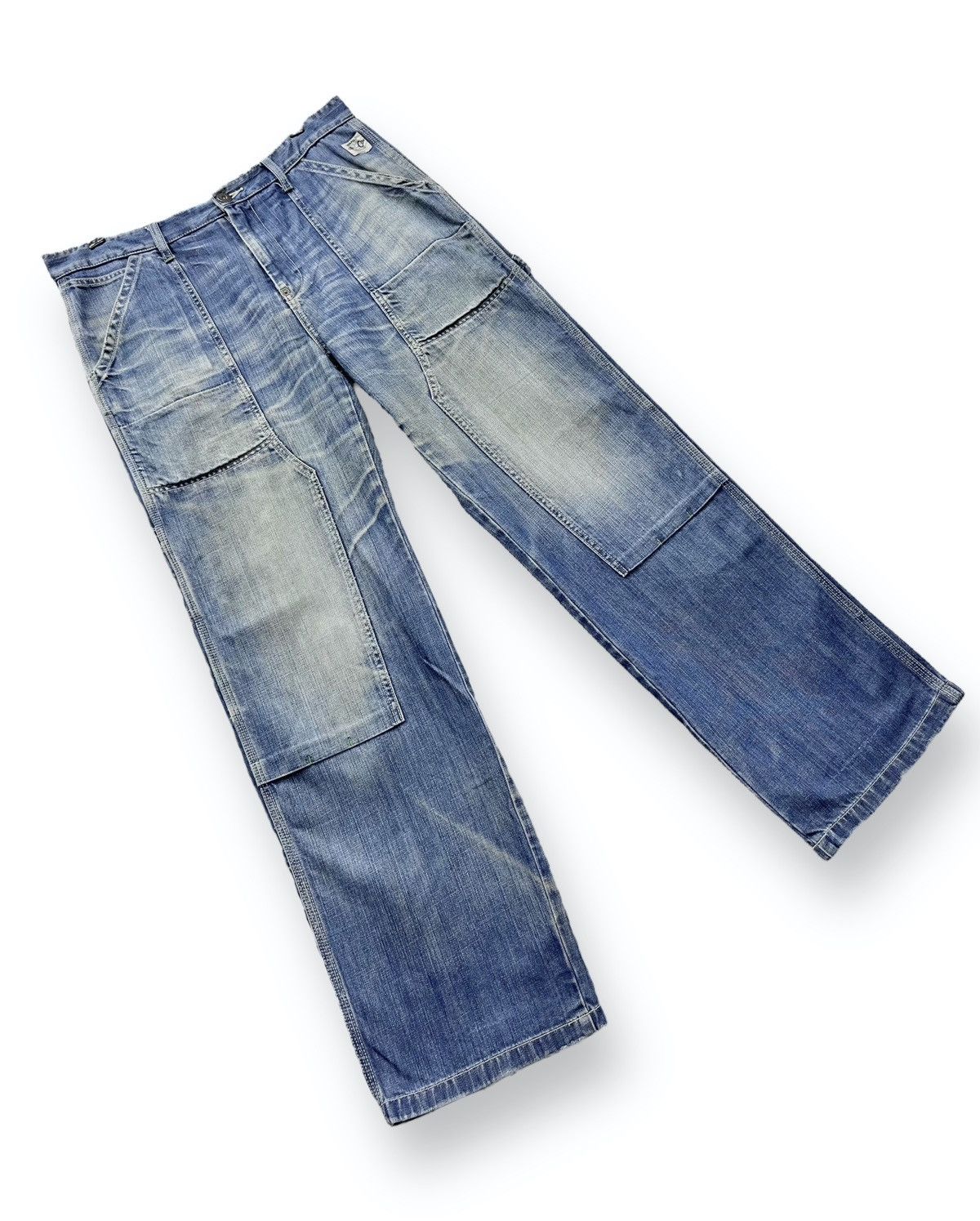 Craftsman FYE🔥90’s SURPLUS Double Knee Carpenter Natural Faded Denim Size US 33 - 4 Thumbnail