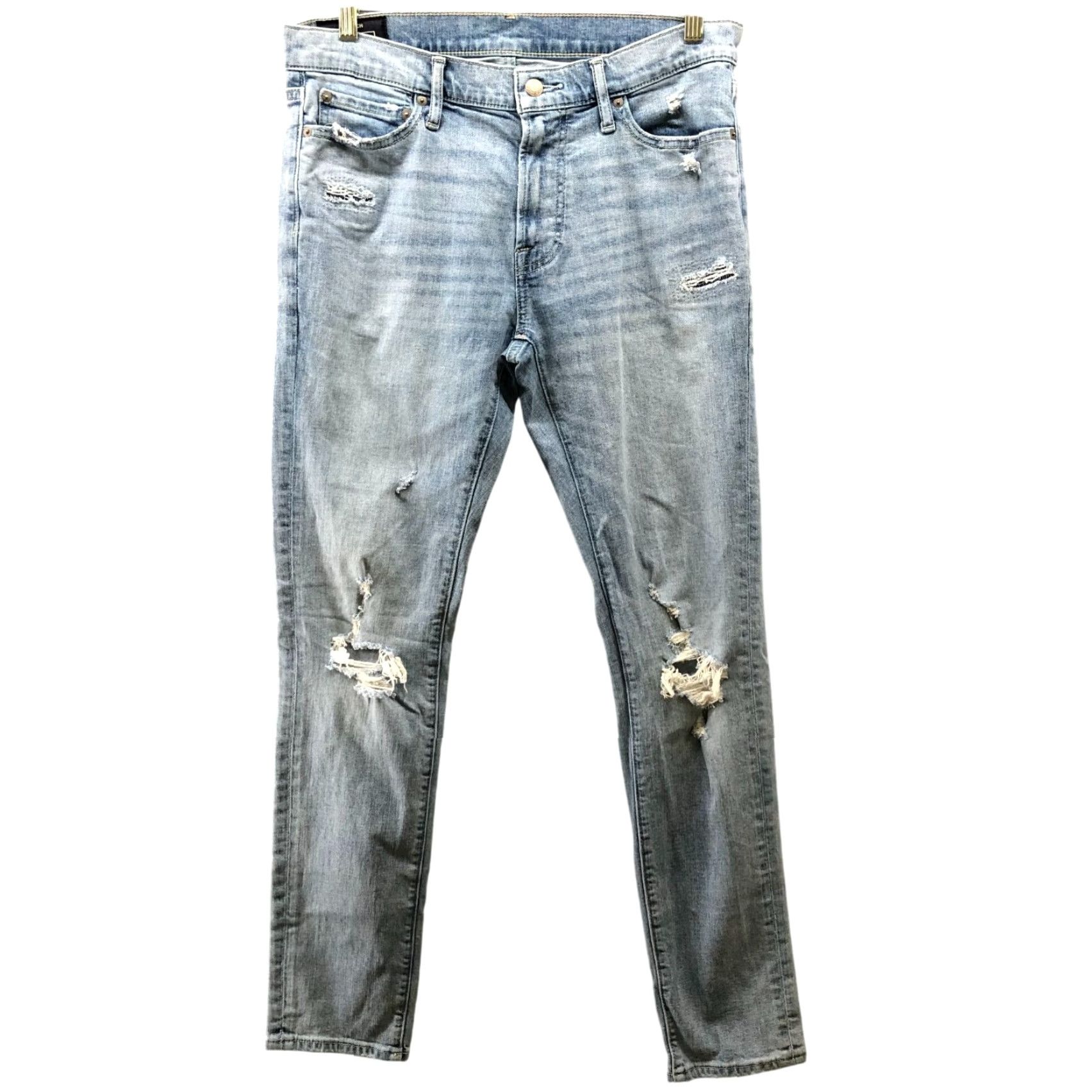 Abercrombie & Fitch Abercrombie & Fitch Super Skinny Jean Mens 33x32 Light Wash Distressed Denim 5-Pocket Stretch Skinny Jeans Mens 33 Chestnut Blue Distressed Size US 33 - 2 Thumbnail
