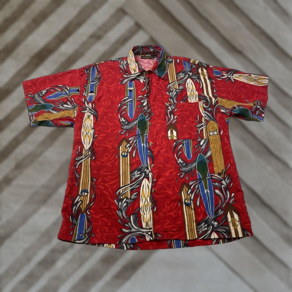 Vintage VINTAGE Monzini Hawaiian Surfboard Beach Camp Shirt Men M Red Button-Up Short Sleeve Collared Shirt Size US M / EU 48-50 / 2 - 1 Thumbnail