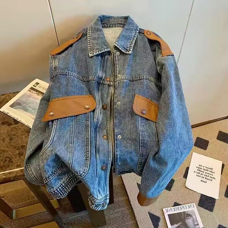 Vintage Blue Denim Jacket with Brown Leather Accents Size US M / EU 48-50 / 2 - 1 Thumbnail
