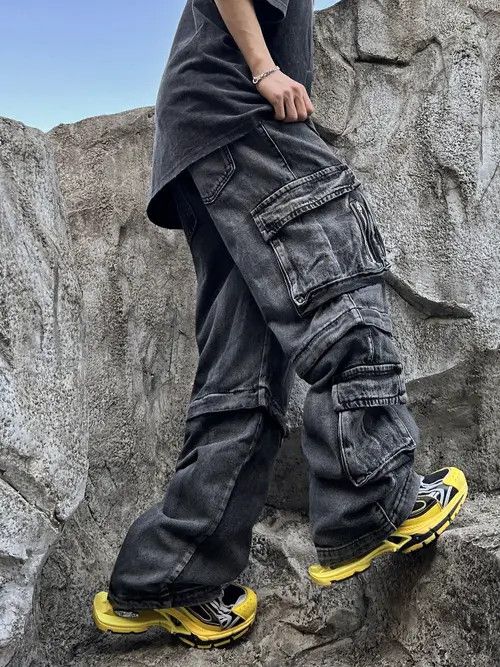 Japanese Brand × Vintage Gray faded y2k baggy hiphop cargo jeans Size US 32 / EU 48 - 2 Thumbnail