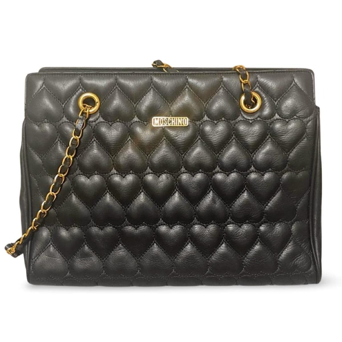 Vintage Moschino Black Heart Shape Quilting Tote Bag, Women's