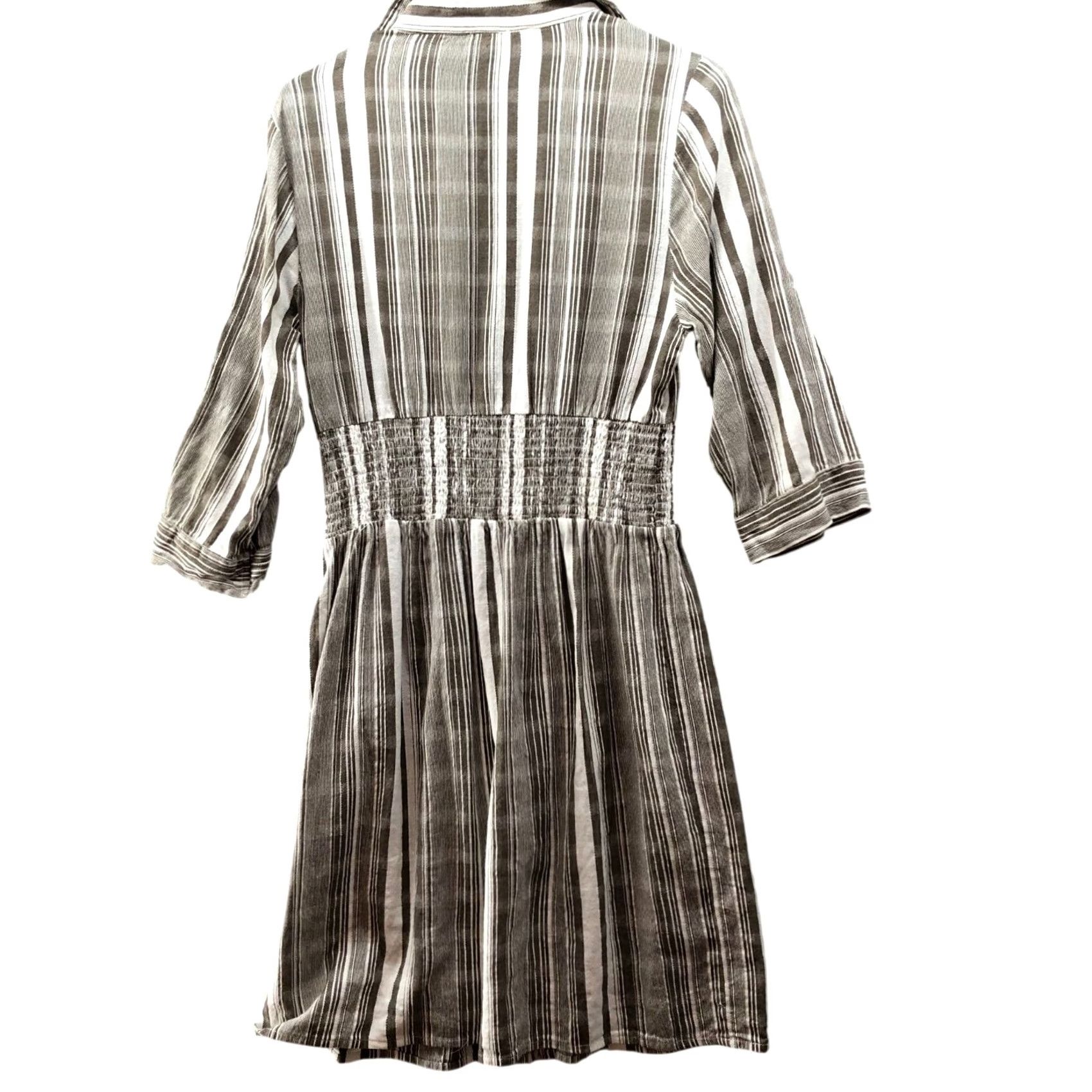 Vintage Kings Road Cotton Shirt Dress Womens L 3/4 Sleeve Brown White Striped Zip Shirt Dress Women L Brown White Striped Zip Size L / US 10 / IT 46 - 2 Thumbnail