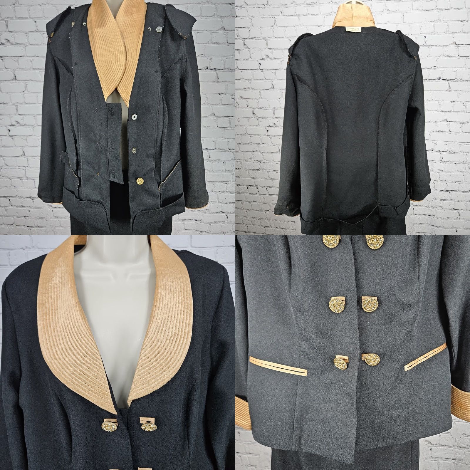 Vintage VINTAGE Roaman's Black Gold Skirt Suit Set 2 Piece Double Breasted Jacket Medium M Womens Size 32" / US 10 / IT 46 - 9 Thumbnail