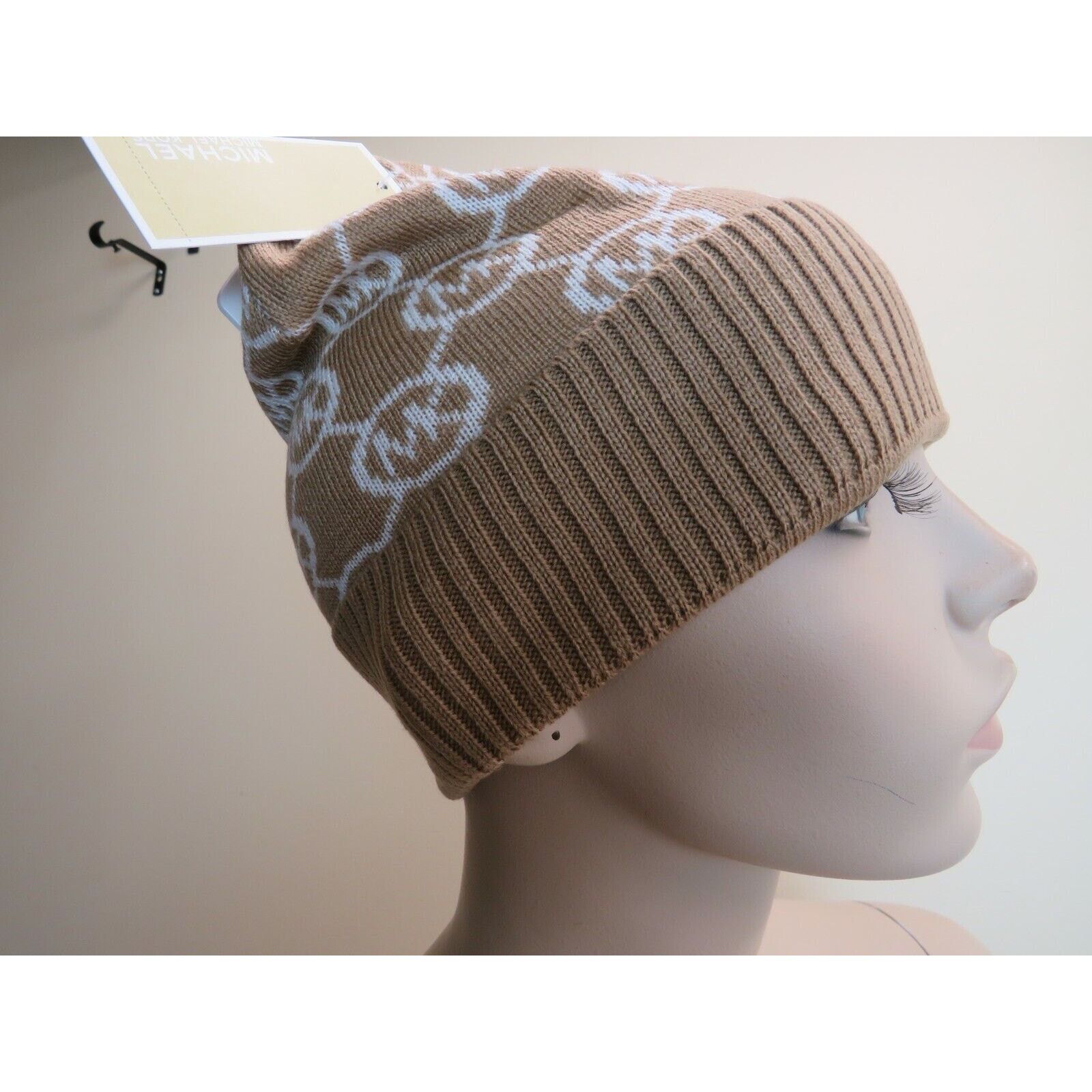Michael Kors DARK CAMEL JET SET MK LOGO PRINT CALF BEANIE HAT SIZE 0/S Size ONE SIZE - 8 Thumbnail