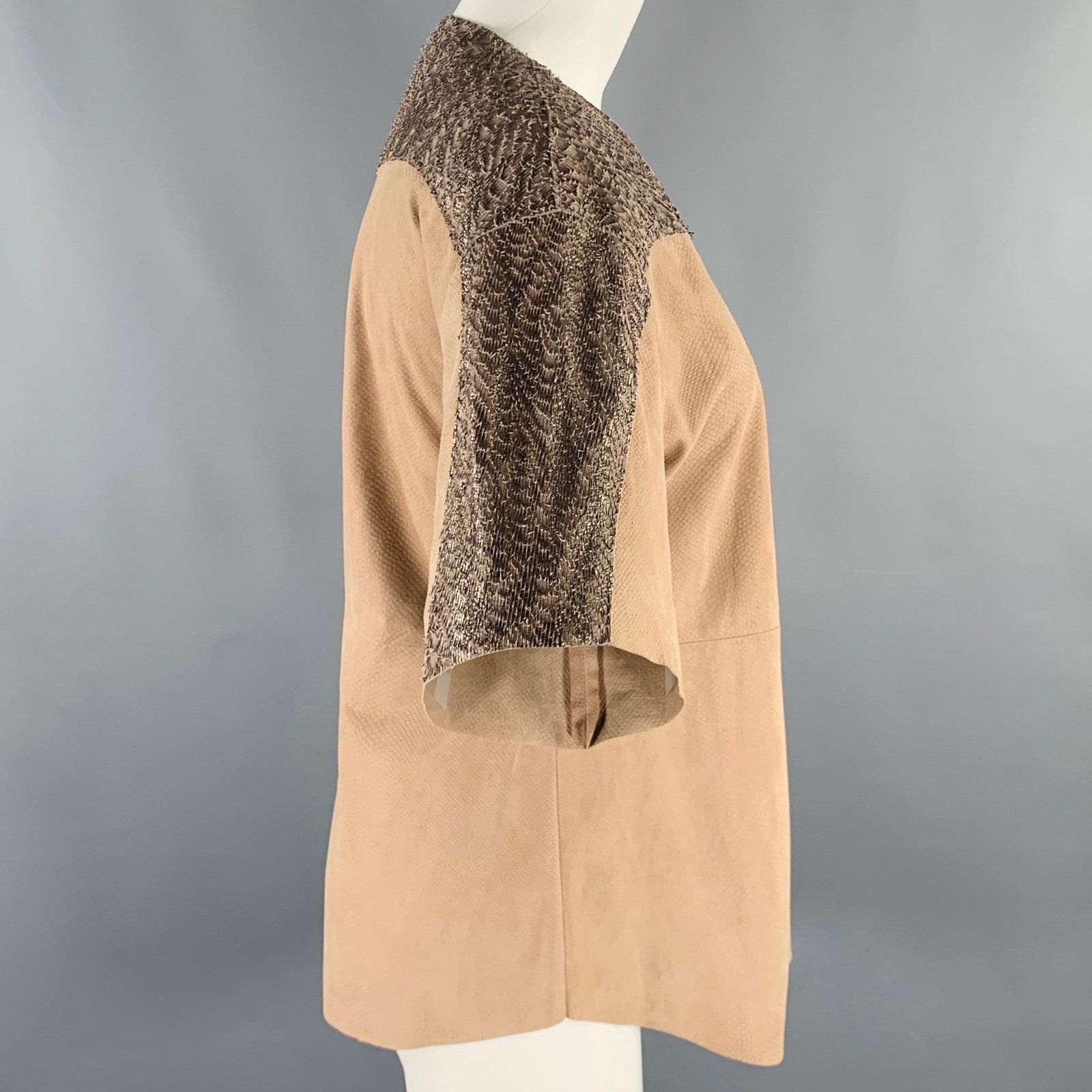 Drome DROME S Beige Silver Sheepskin Suede Open Front Casual Top Size S / US 4 / IT 40 - 3 Thumbnail