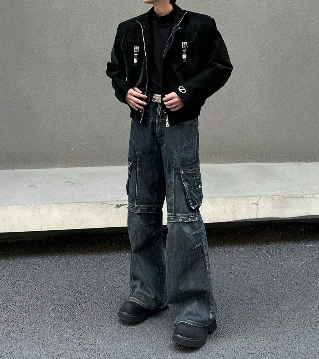 Japanese Brand × Jean Rivet Pleated Flared Wide Leg Distorted Jeans Size US 29 - 5 Thumbnail
