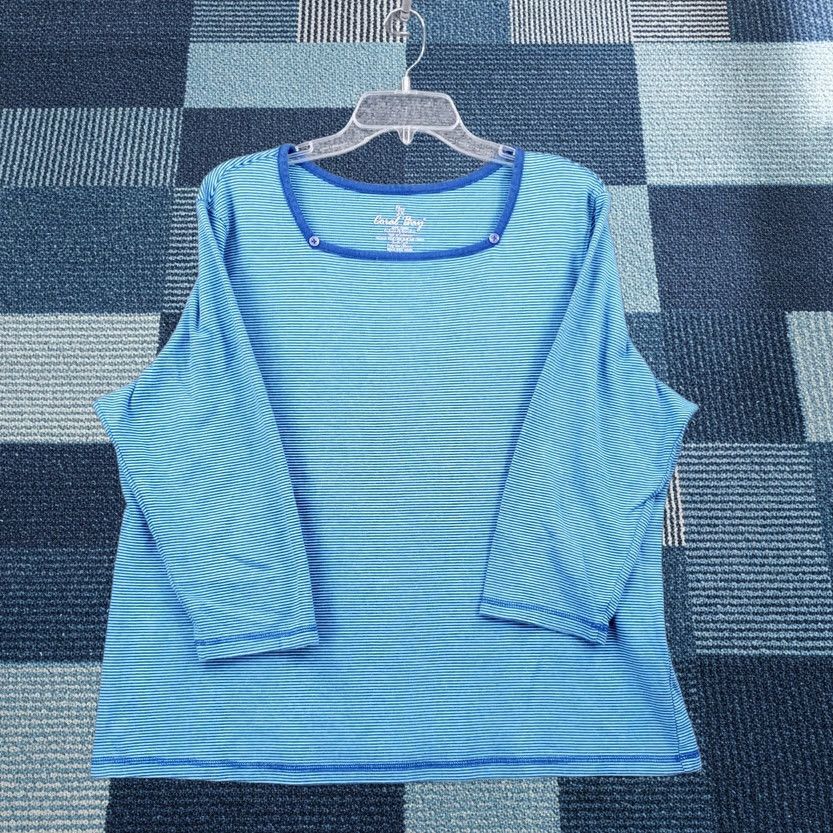 Vintage Coral Bay Sweater Womens 2X Plus Blue Cotton Striped Casual Long Sleeve Size XXL / US 16-18 / IT 52-54 - 1 Thumbnail