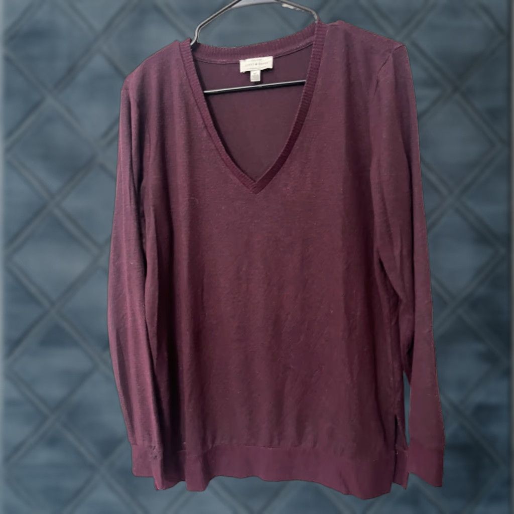 Lucky Brand Lucky Brand Women Sweater Small Oversized Long Sleeve V Neck Pullover Burgundy Size S / US 4 / IT 40 - 1 Thumbnail