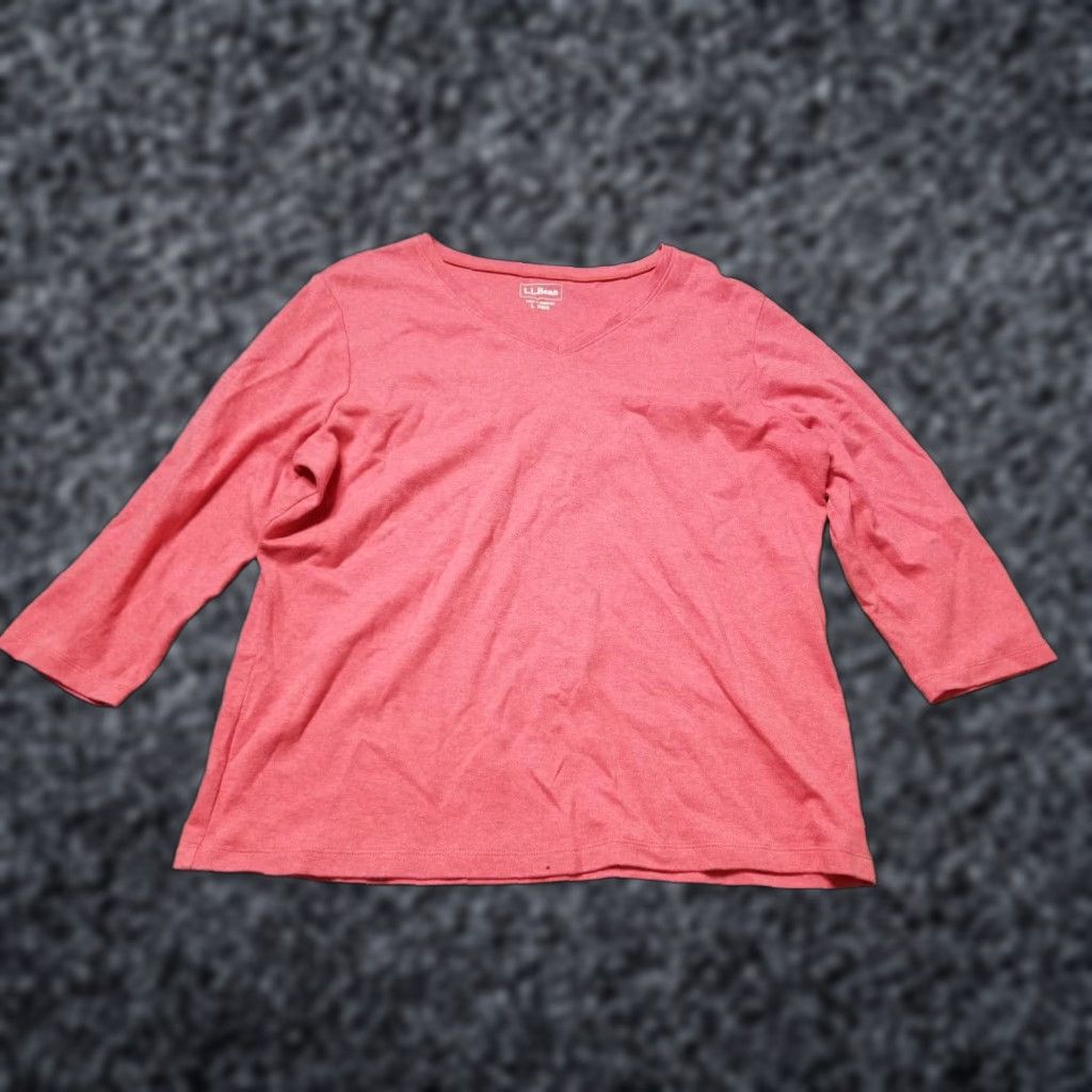 Vintage Vintage L.L. Bean Women's T-Shirt 3/4 Sleeve V-Neck Cotton Casual Heathered Red Size L / US 10 / IT 46 - 1 Thumbnail