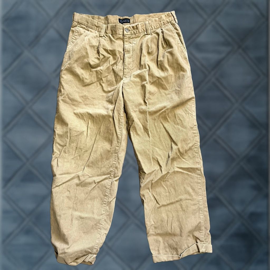 Perry Ellis Perry Ellis Chino Pants Men's 36 Regular Khaki Corduroy Pleated 31" Inseam Beigish Opt: Modern/ Casual Mens Size US 36 / EU 52 - 1 Thumbnail