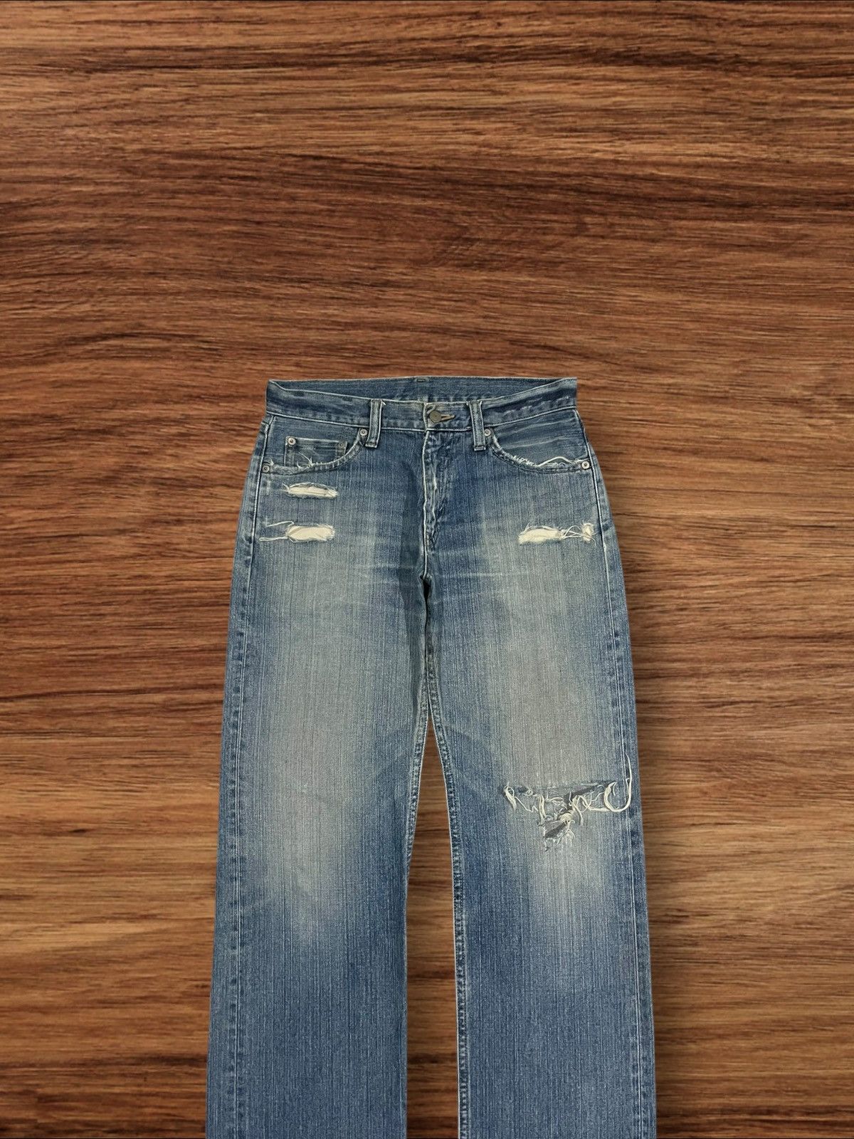 Japanese Brand × Uniqlo ⚡️Trashed⚡️Japanese Brand Uniqlo Broken Denim Blue Wash Jeans Size US 32 / EU 48 - 3 Thumbnail