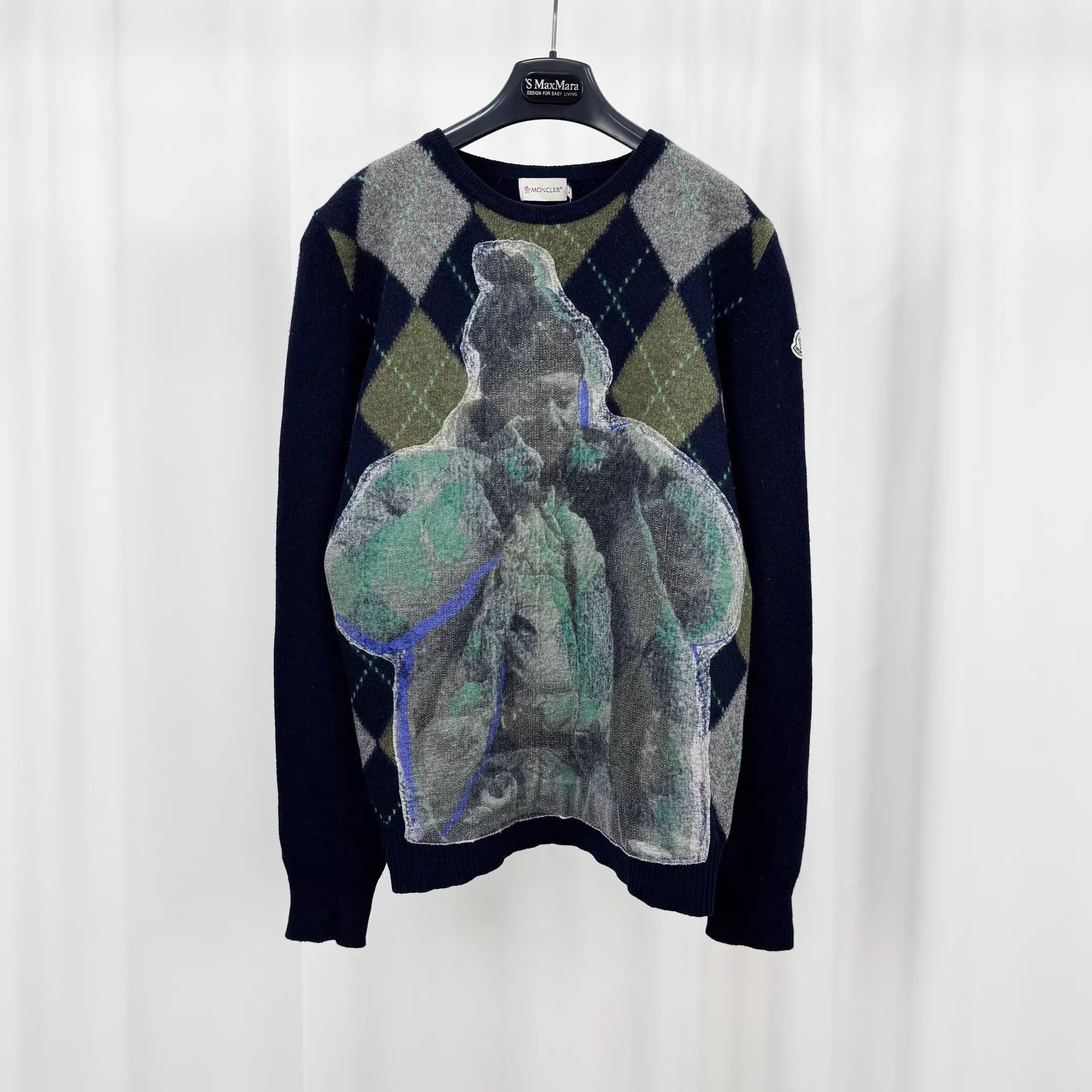Moncler Moncler Embroidered-Logo Diamond-Knit Sweater L 98New Size L / US 10 / IT 46 - 1 Thumbnail