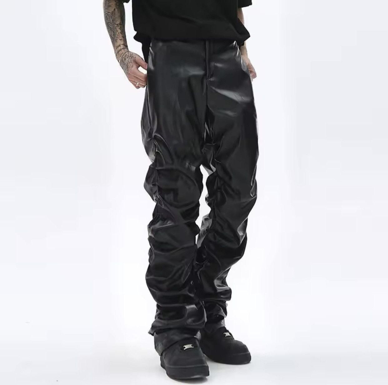 Japanese Brand × Leather Hip Hop Pleated Pu Leather Pants Size US 30 / EU 46 - 2 Thumbnail